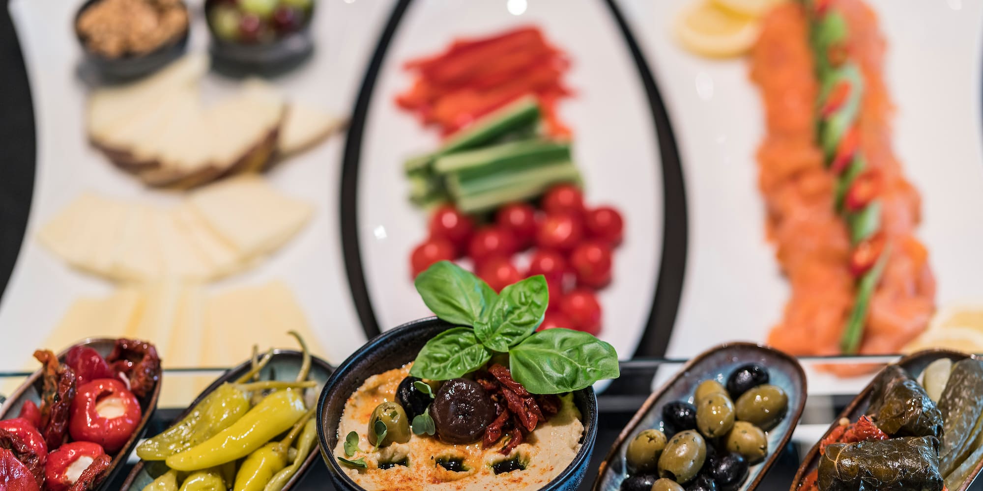 a group of plates of food