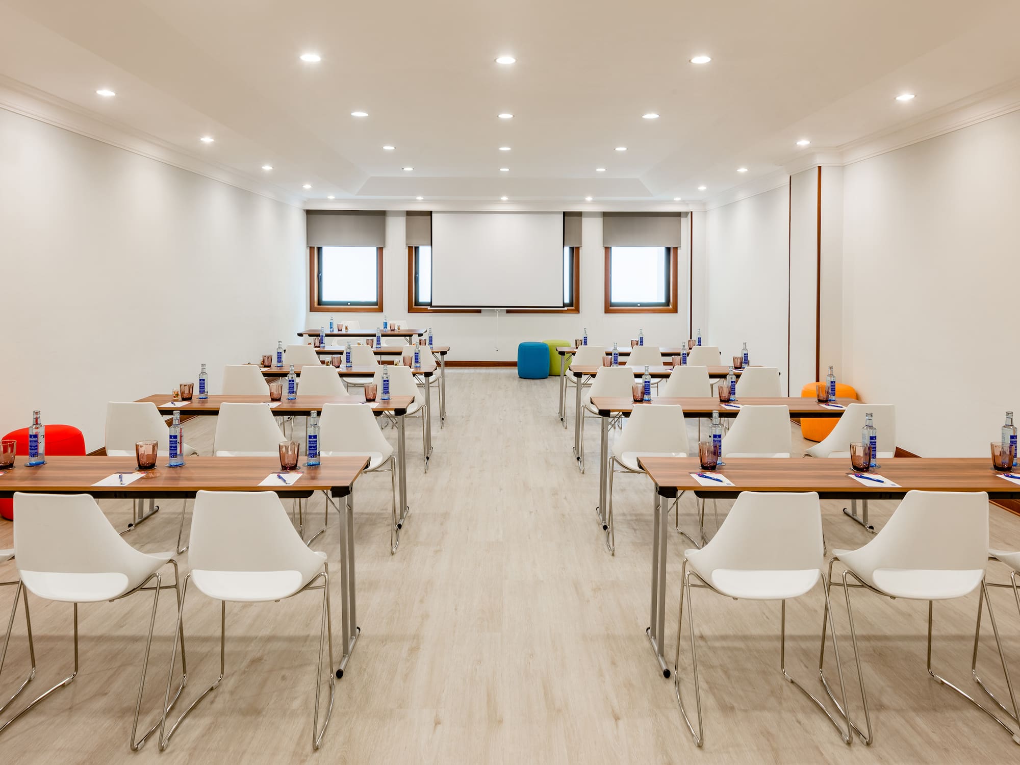 a room with tables and chairs