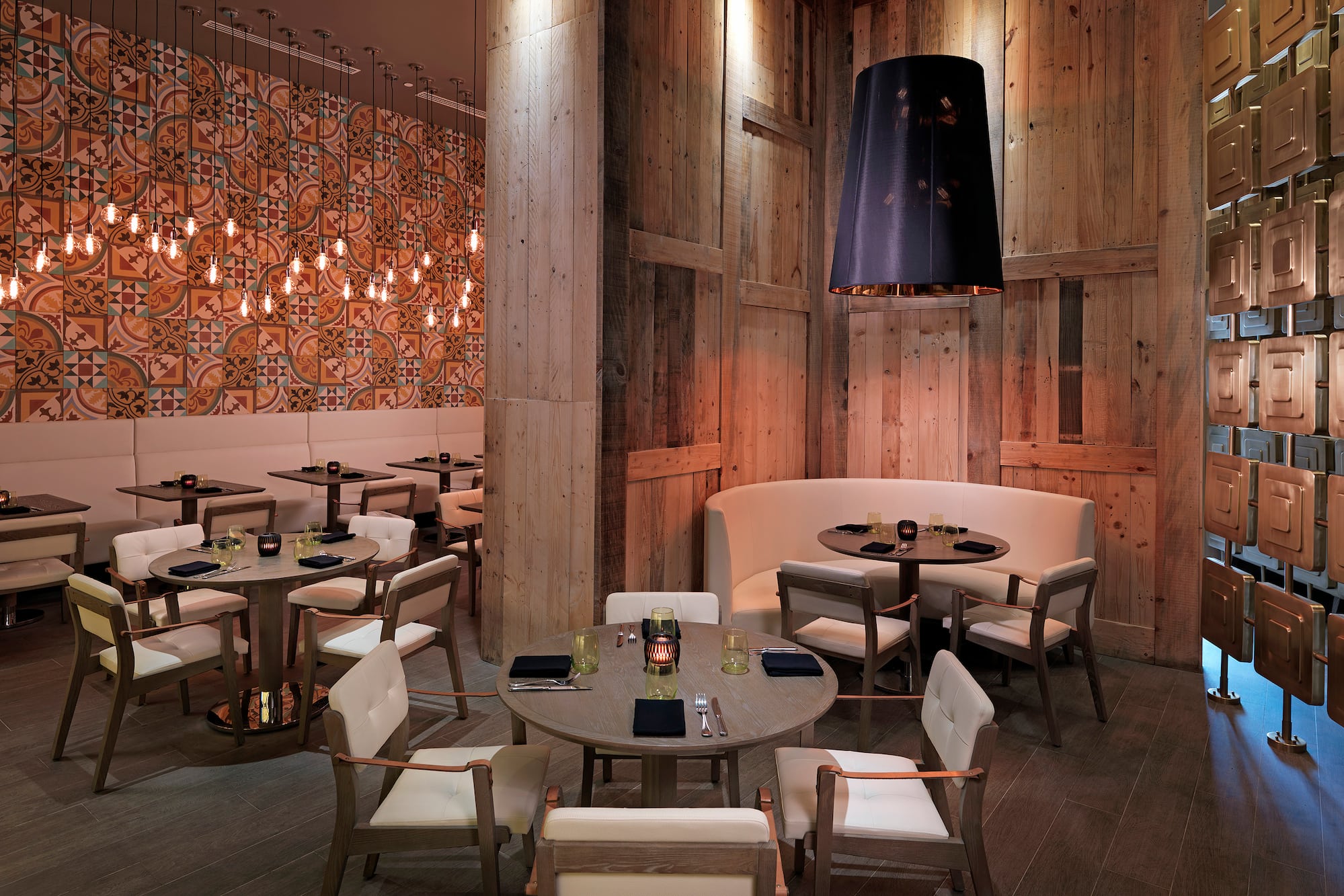 a room with tables and chairs