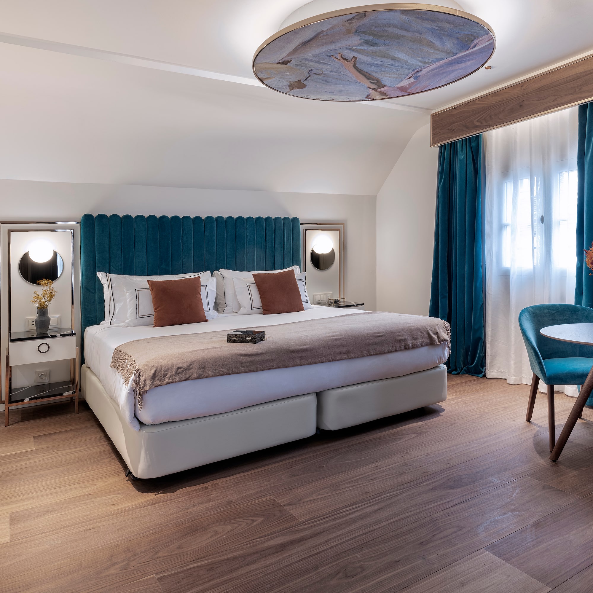 a room with a bed and a table