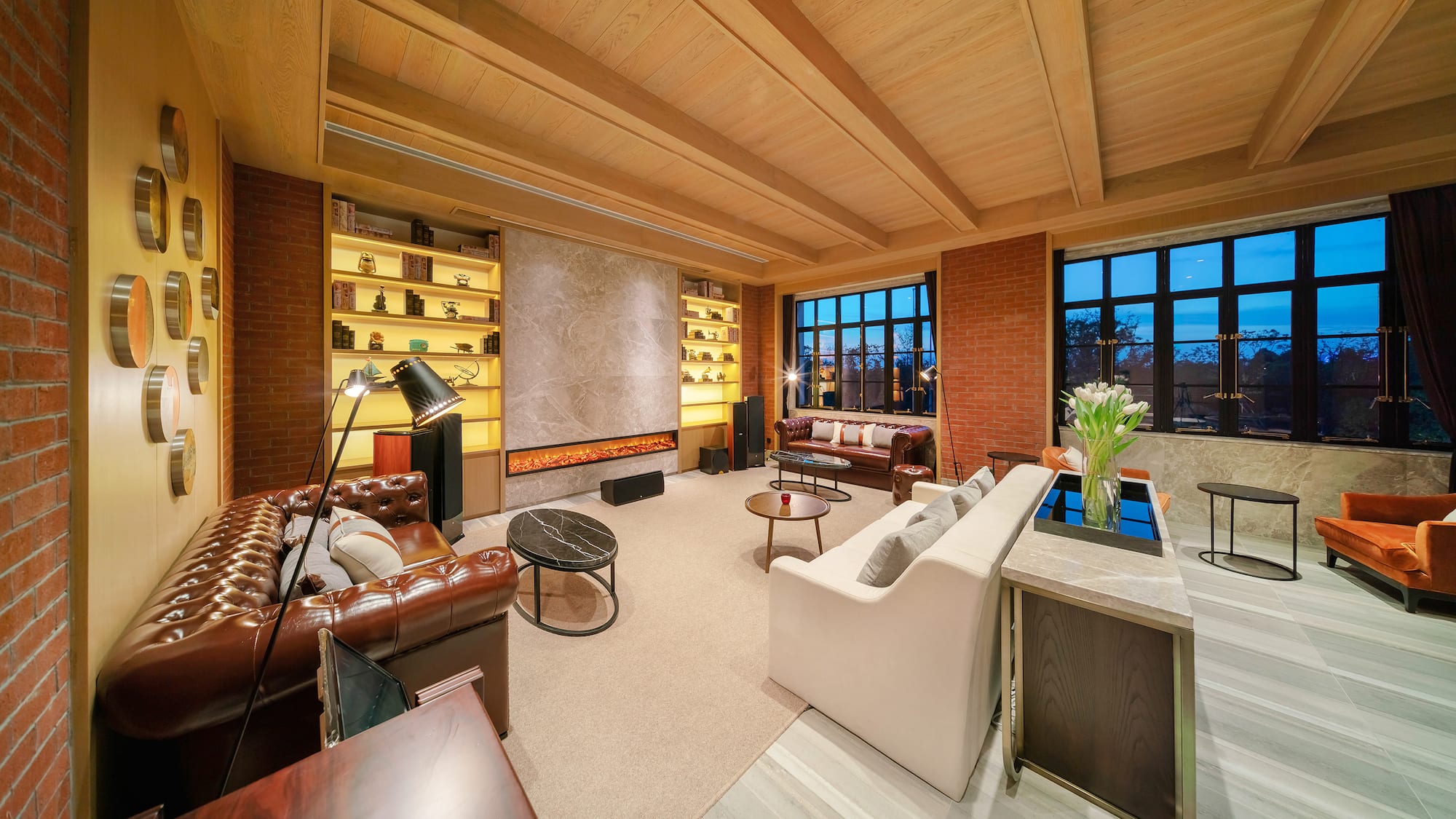 a room with a couch and a table