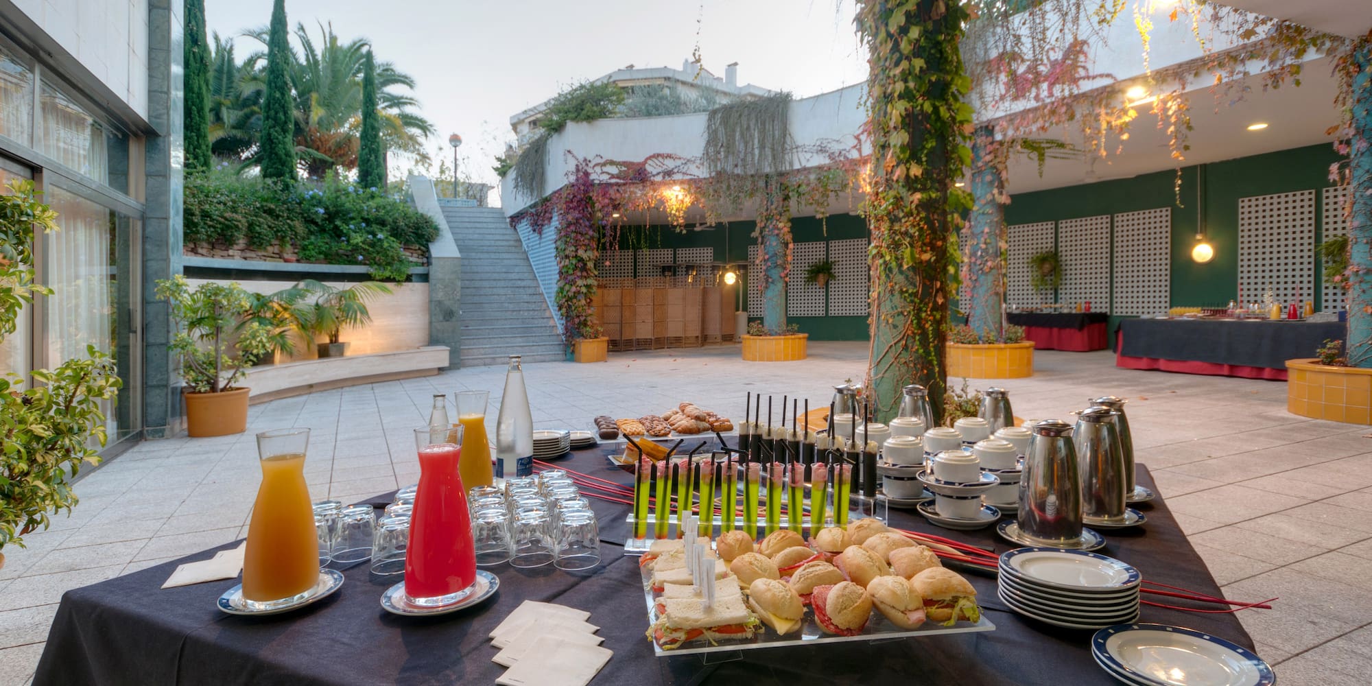 a table with food and drinks on it