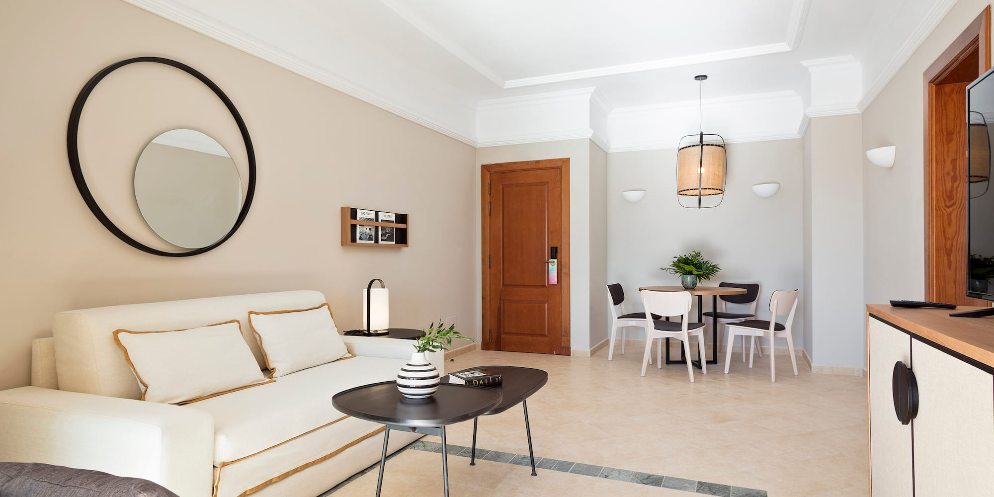 a living room with a couch and a table