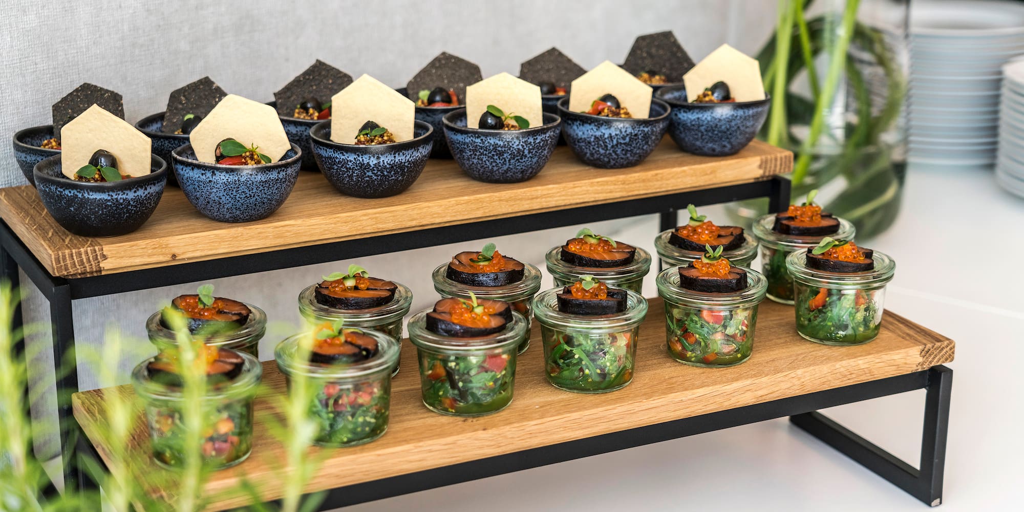 a shelf with food on it