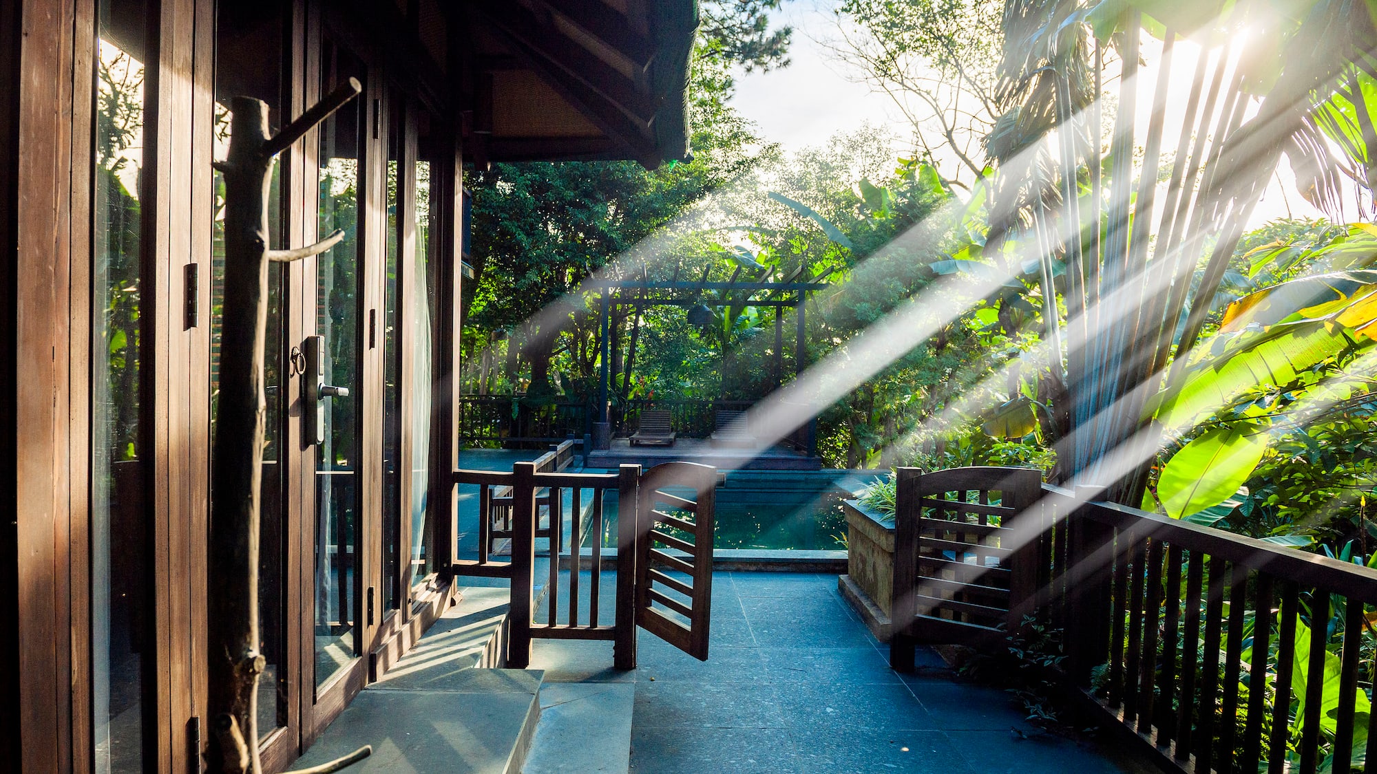 sun shining through the sunlight on a porch