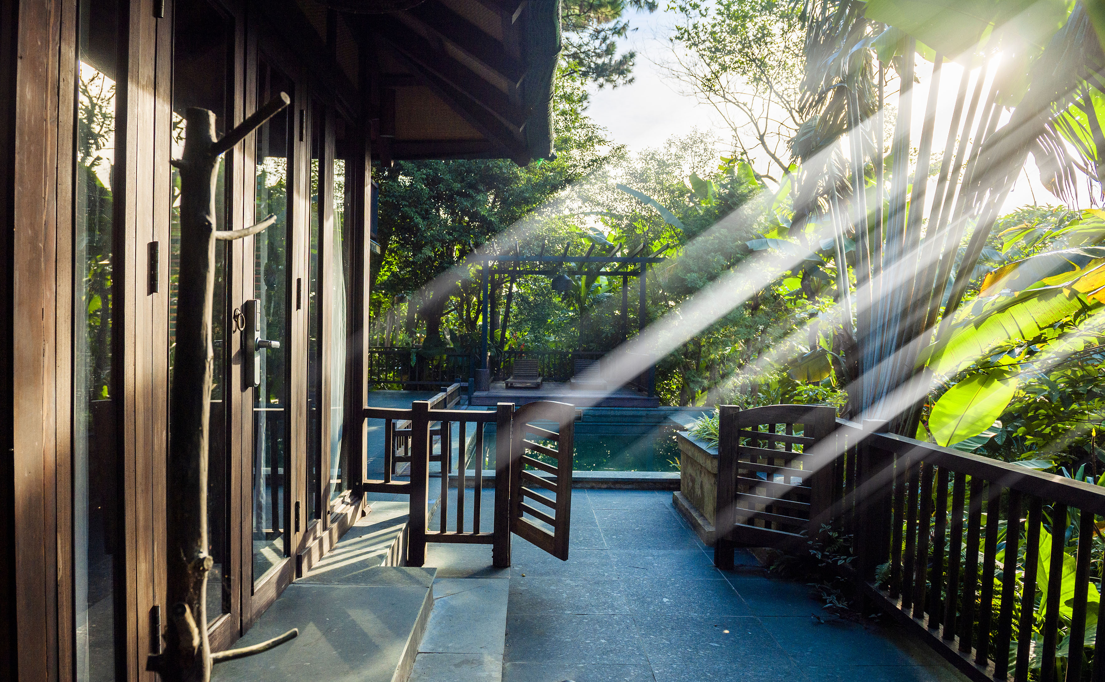 sun shining through the sunlight on a porch