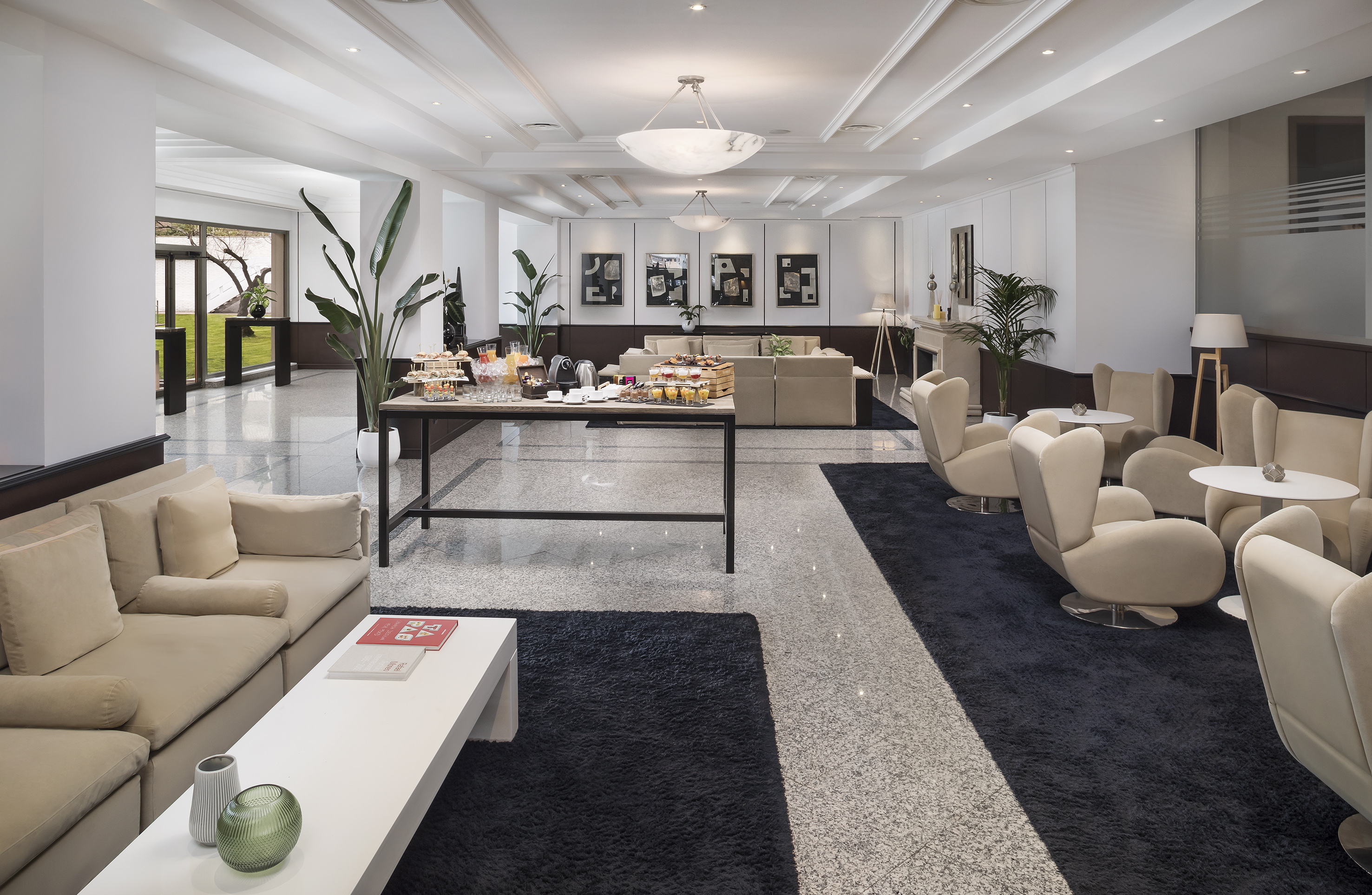 a room with a table and chairs