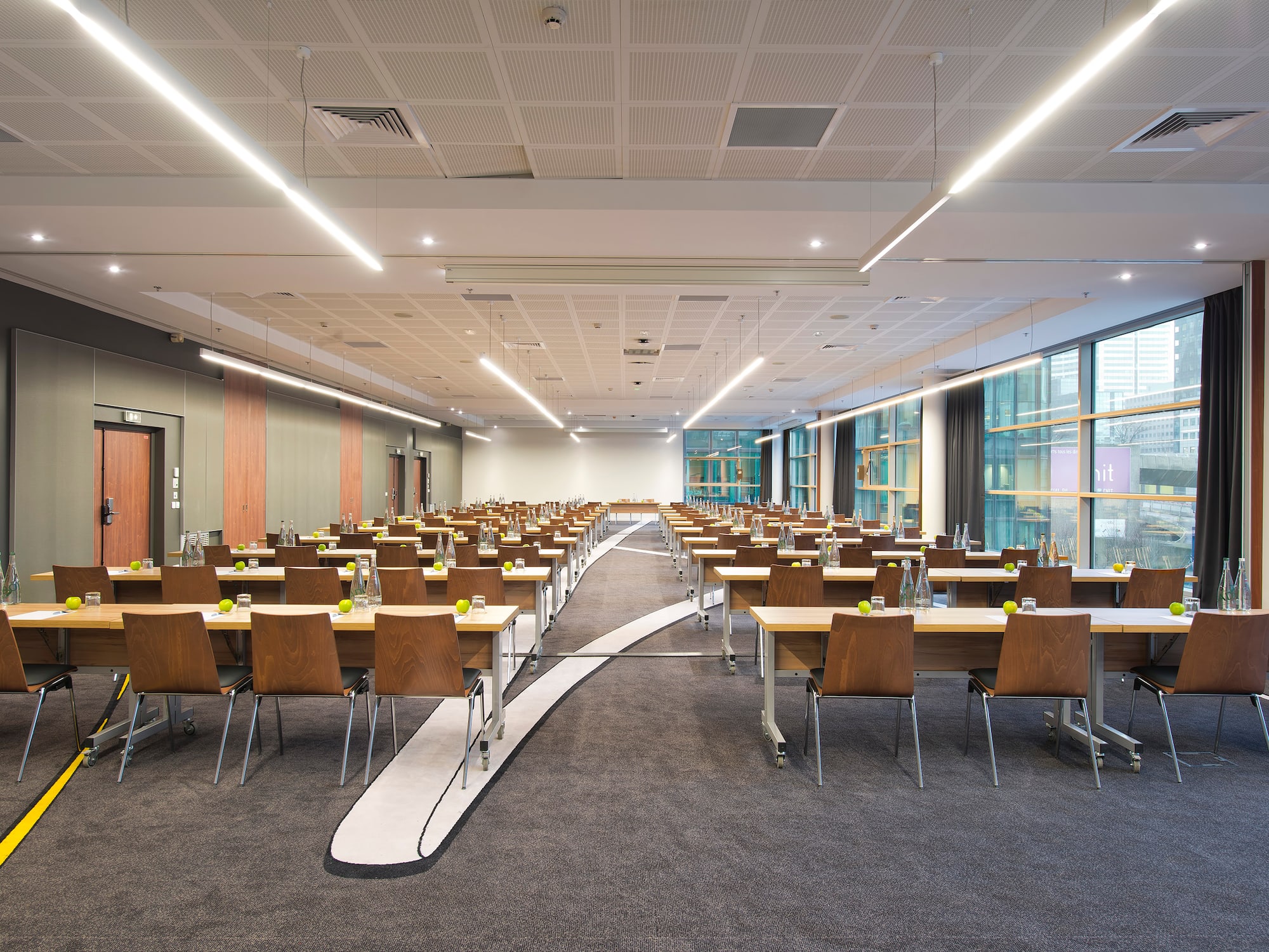 a room with tables and chairs