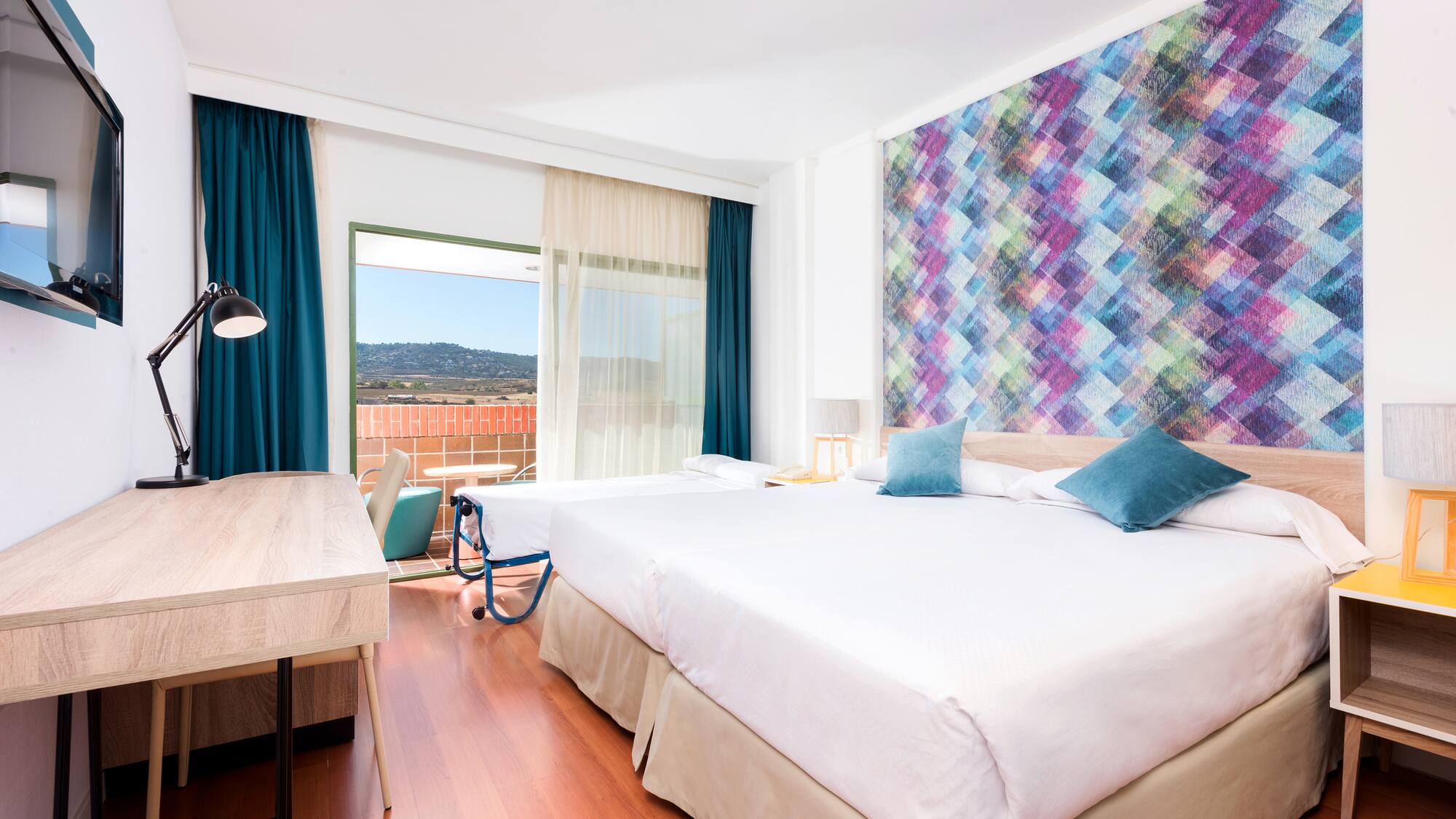 a room with a bed and a table