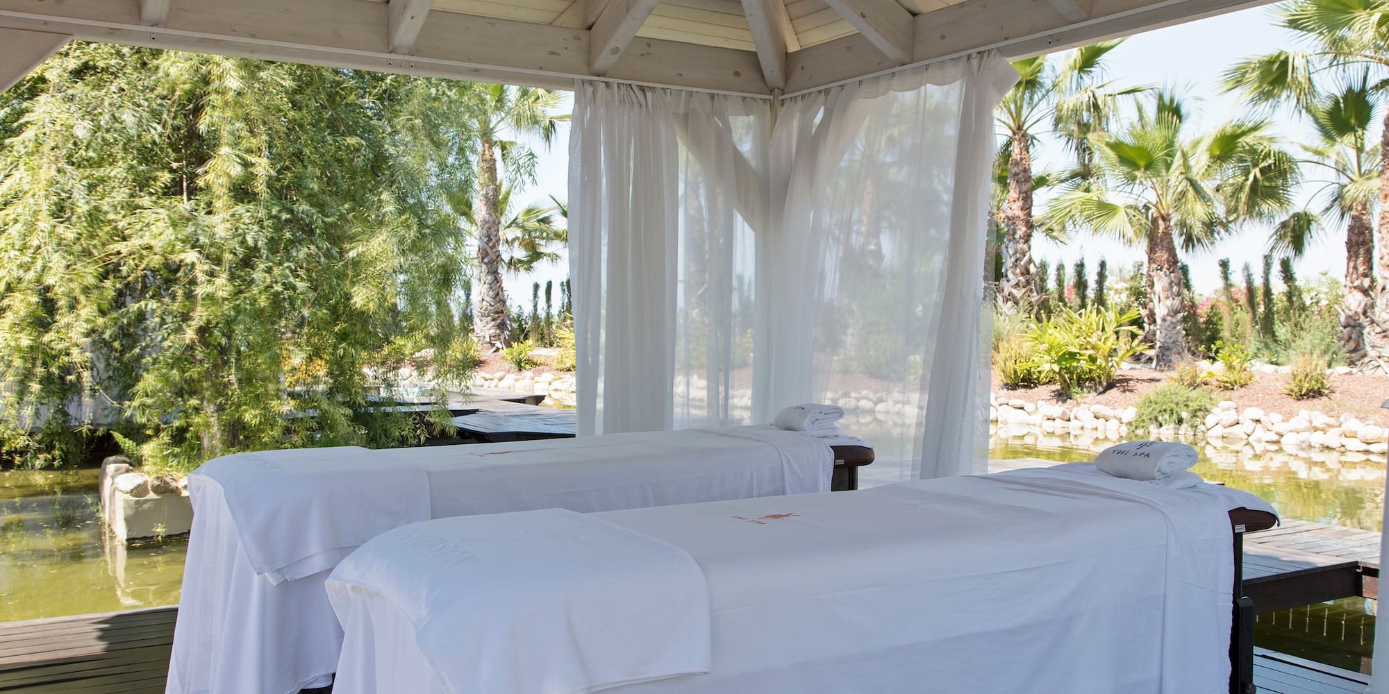 massage tables in a gazebo