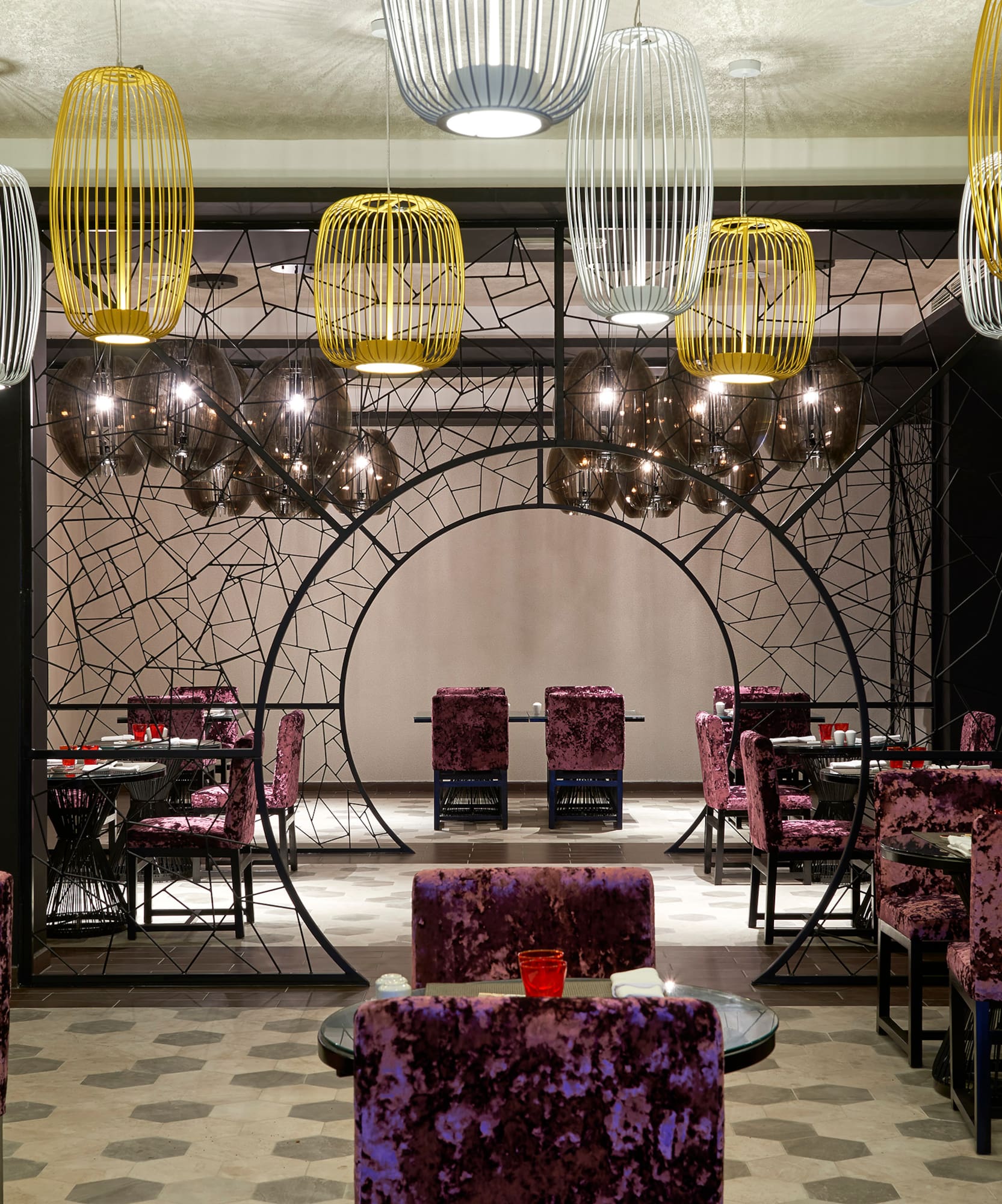 a room with tables and chairs