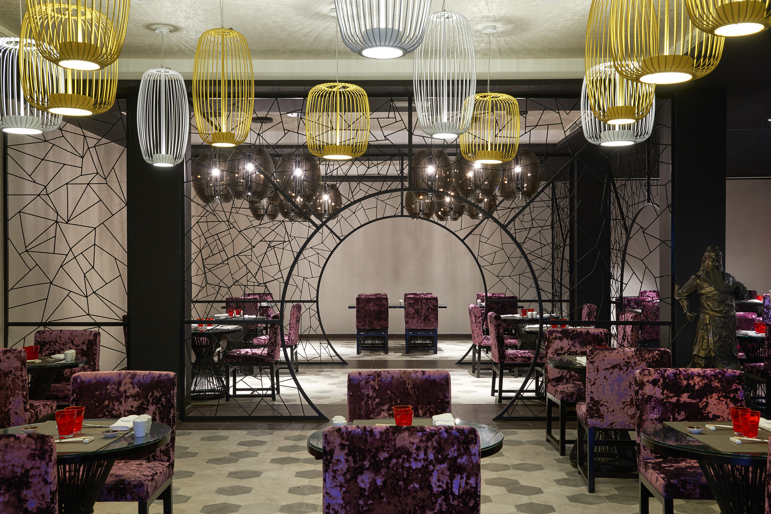 a room with tables and chairs