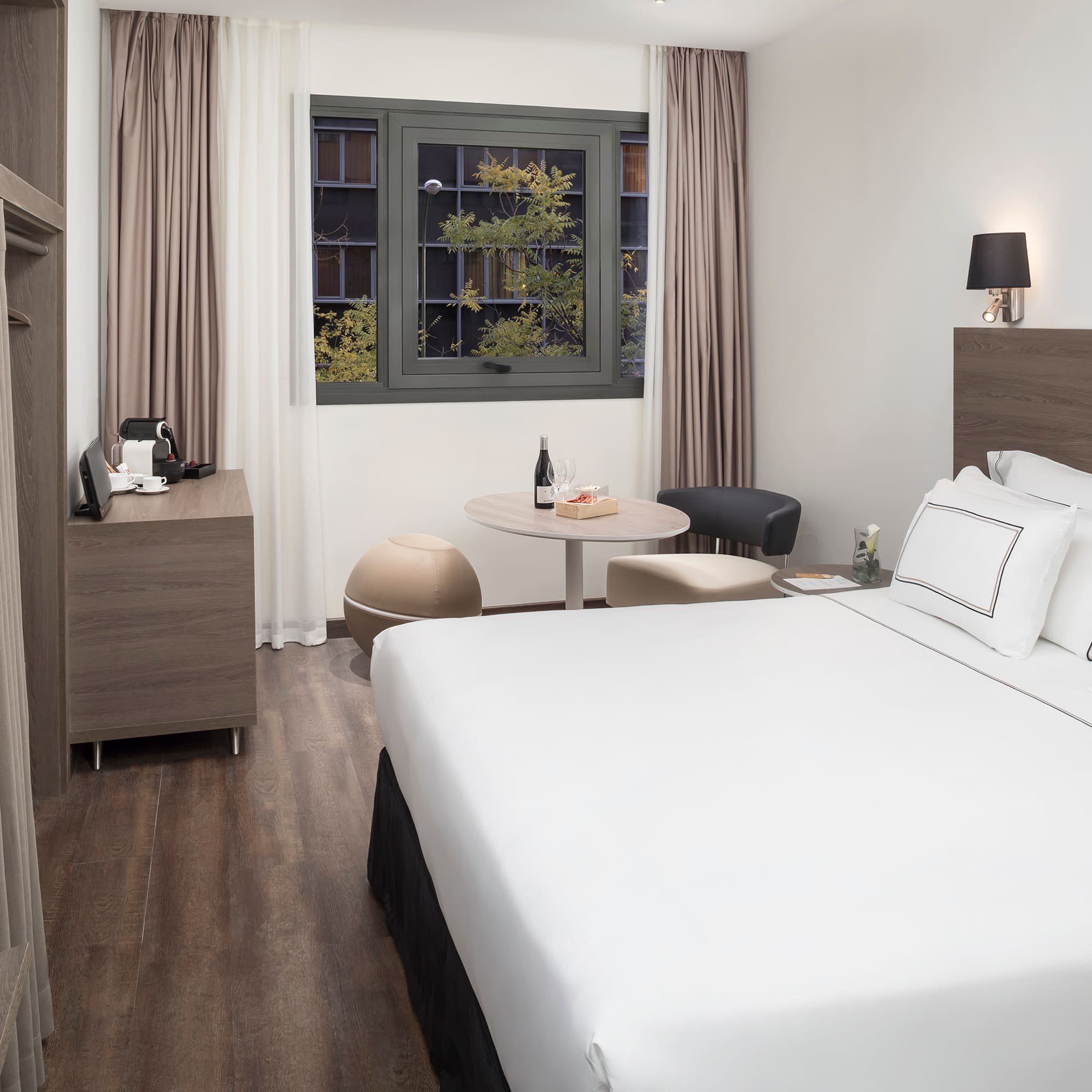 a room with a bed and a table