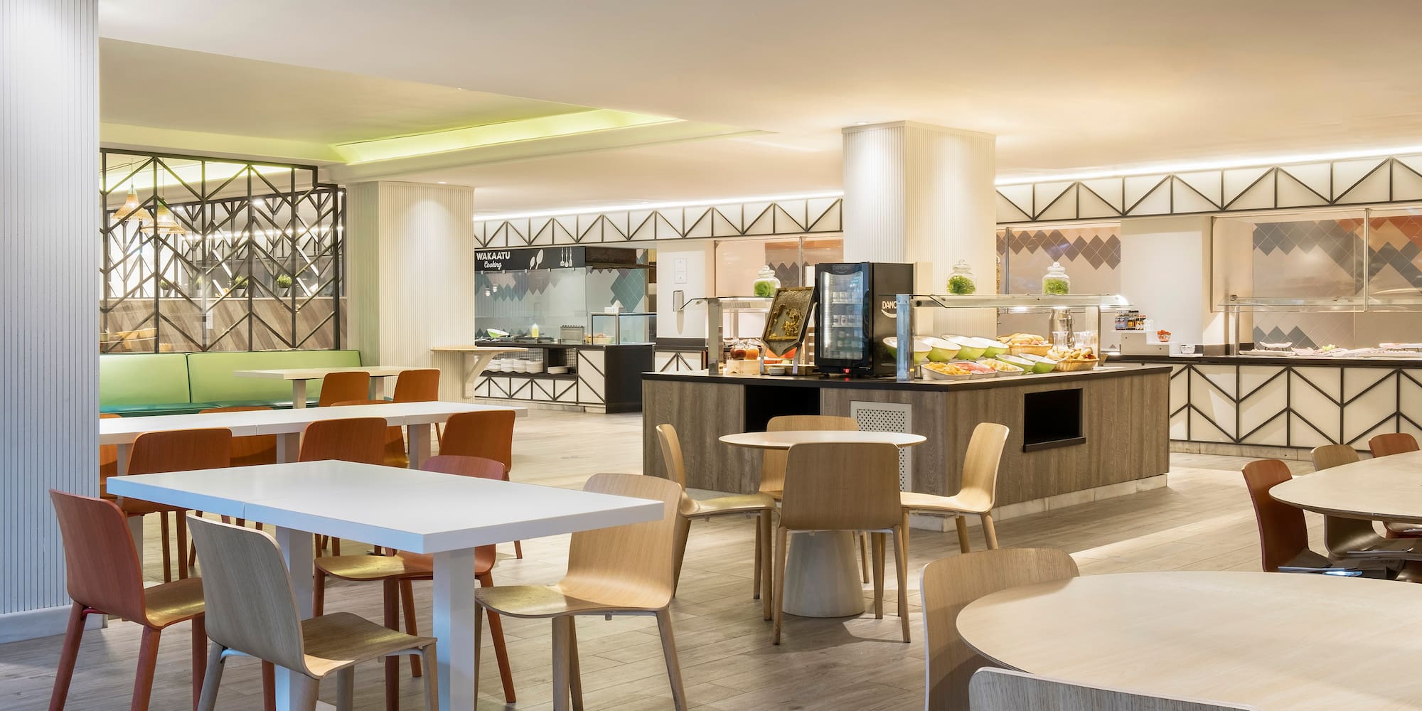 a room with tables and chairs