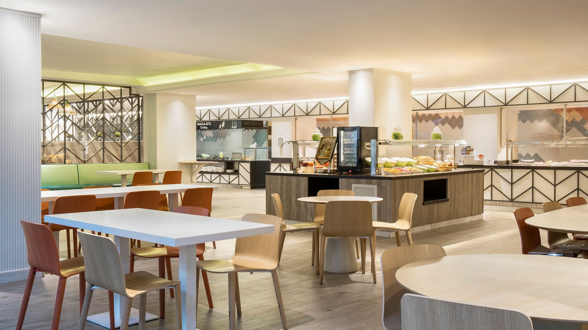 a room with tables and chairs