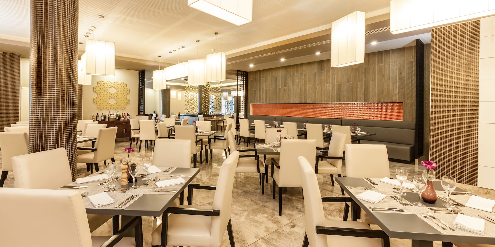 a room with tables and chairs