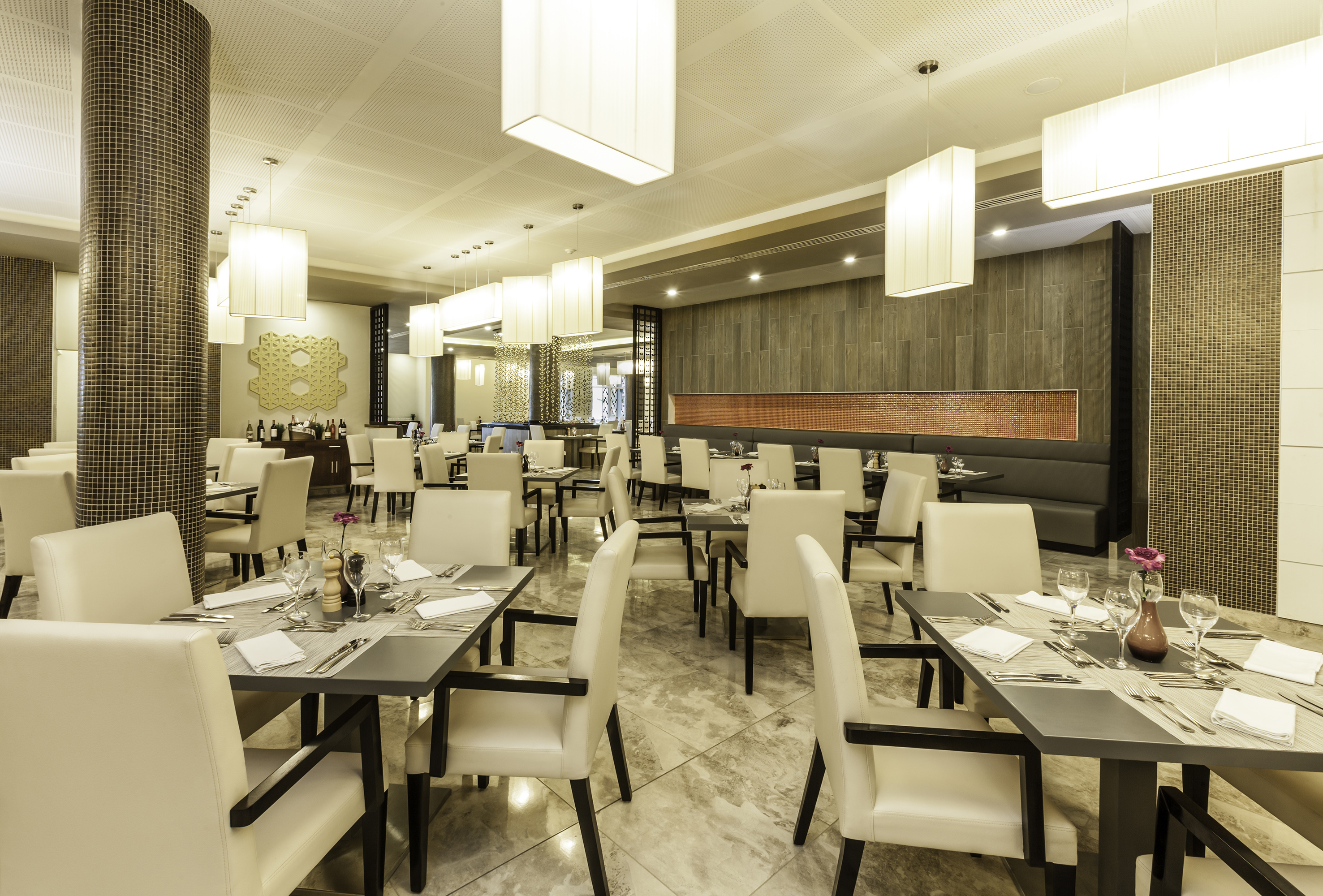 a room with tables and chairs