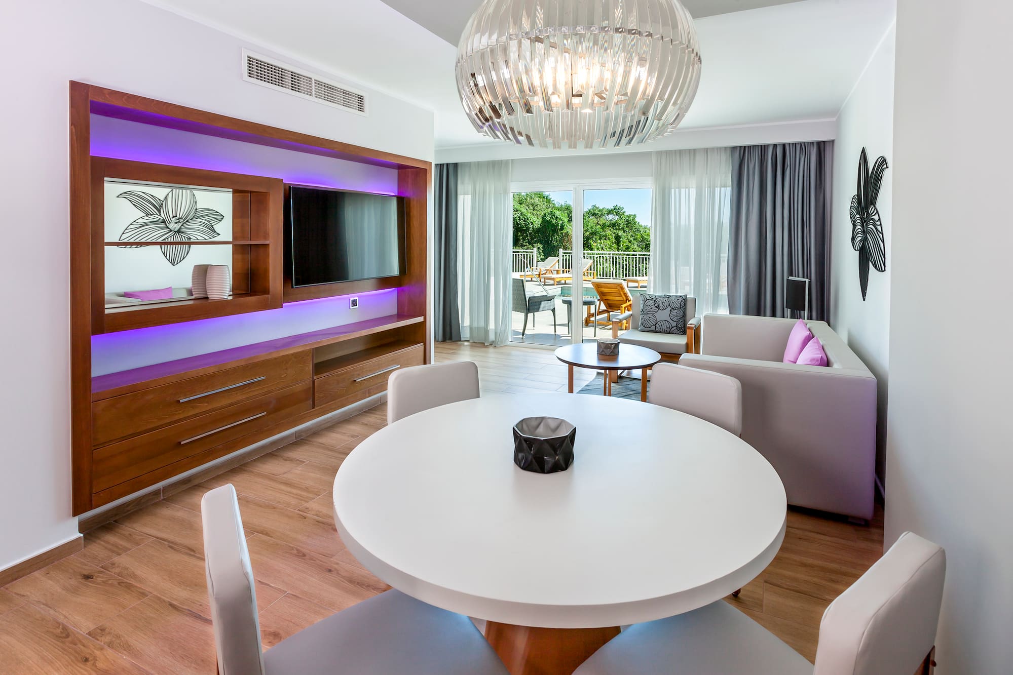 a room with a table and chairs