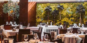 a room with tables and chairs