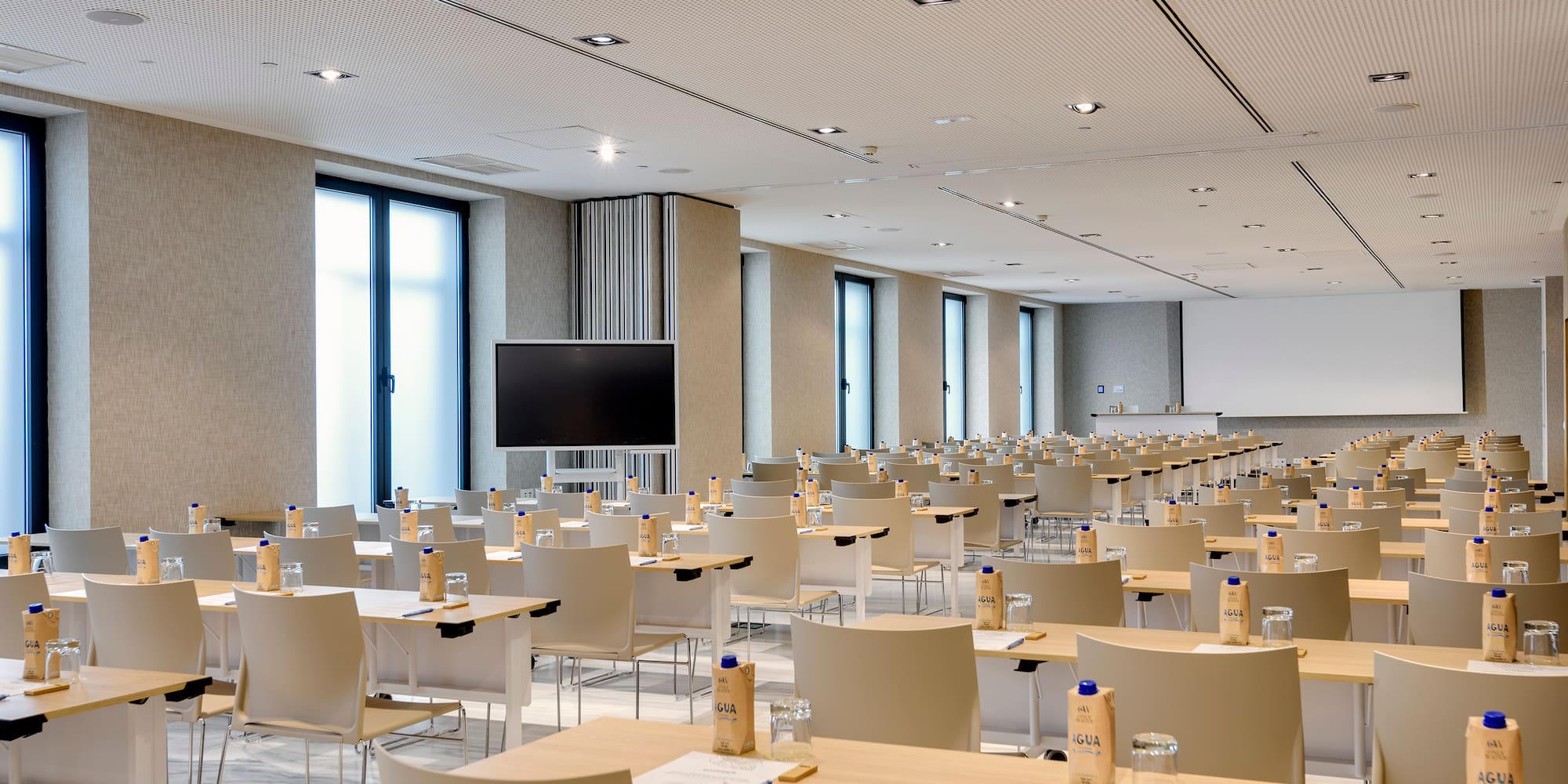 a room with tables and chairs