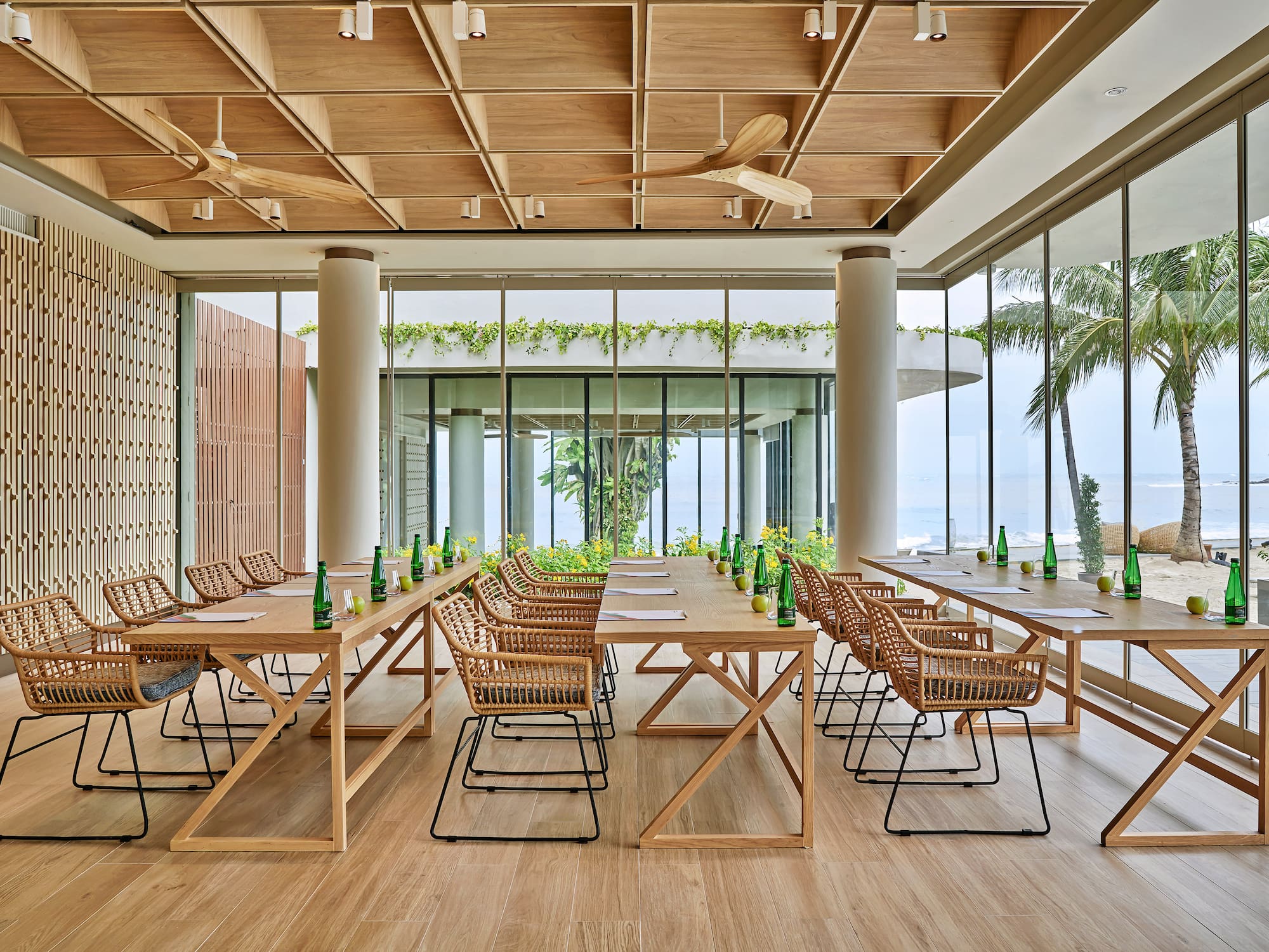 a room with tables and chairs