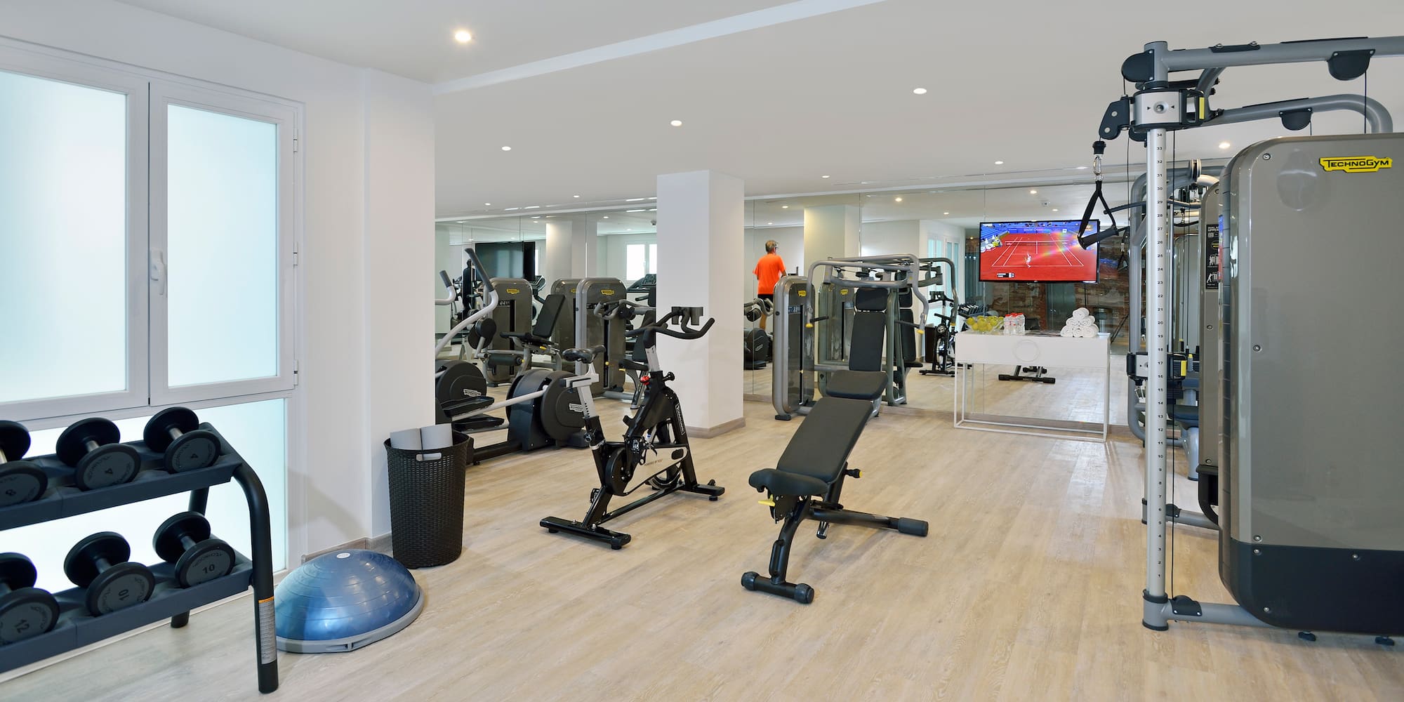 a gym with exercise equipment