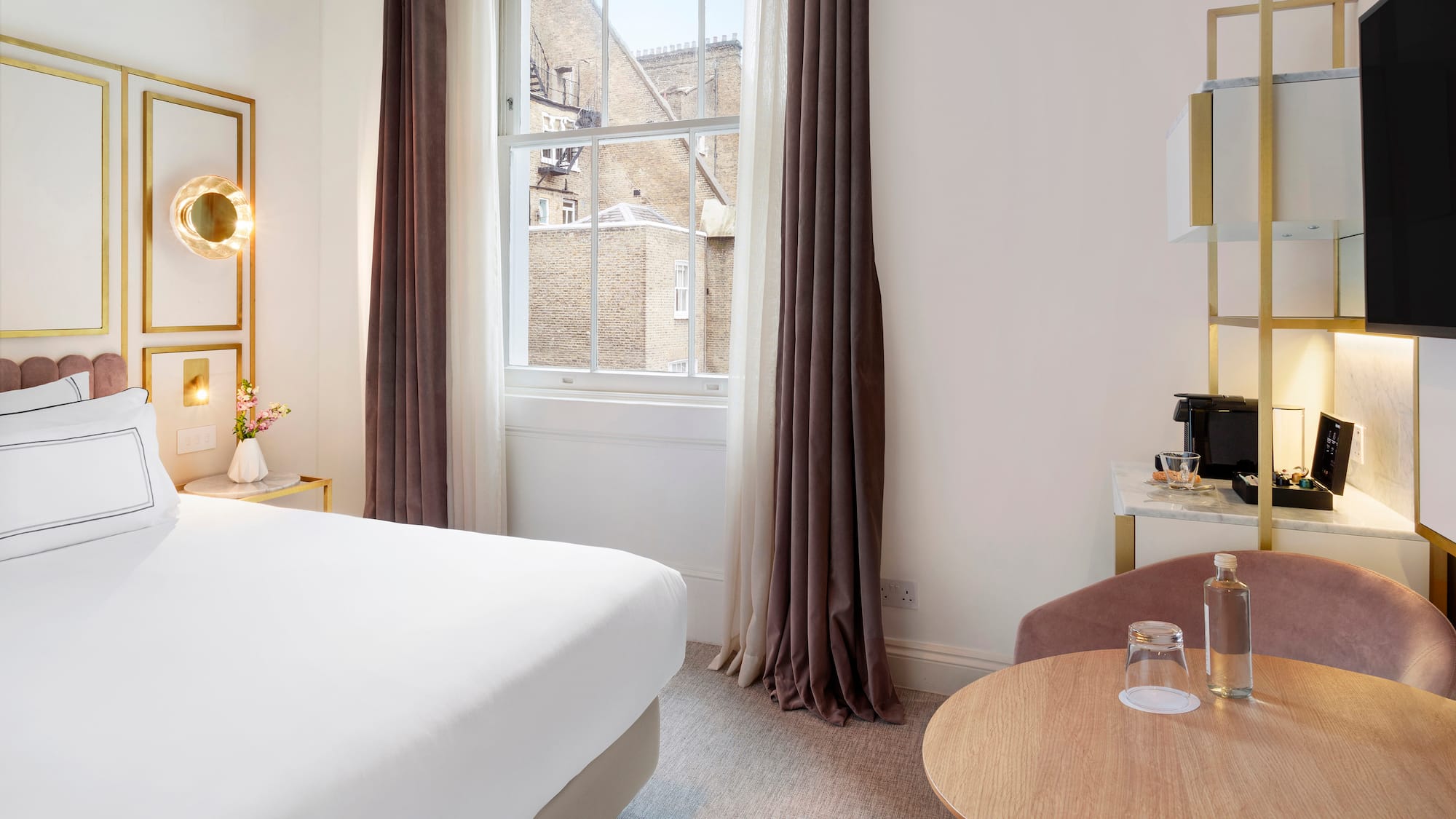 a room with a bed and a table