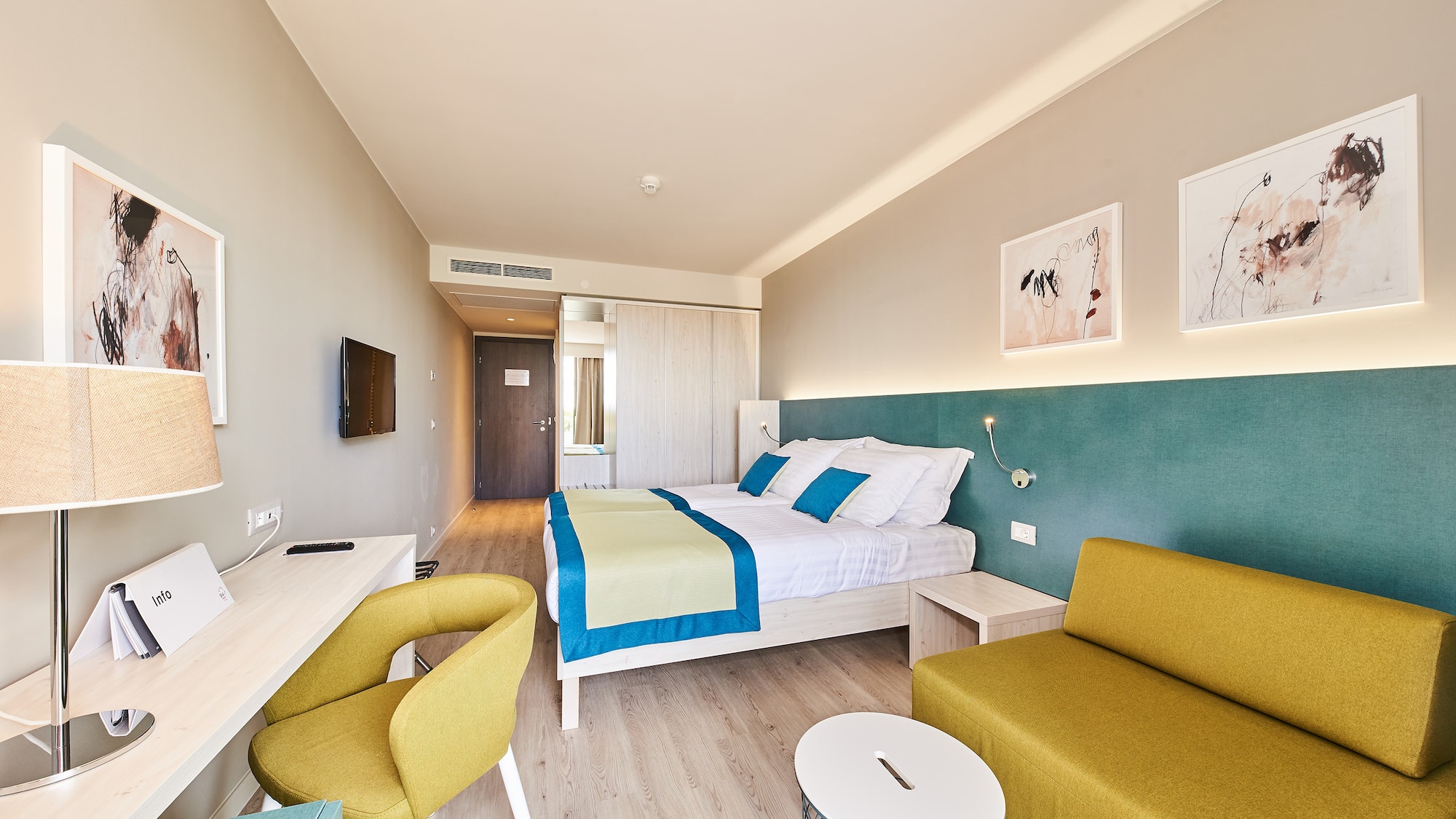 a room with a bed and a table