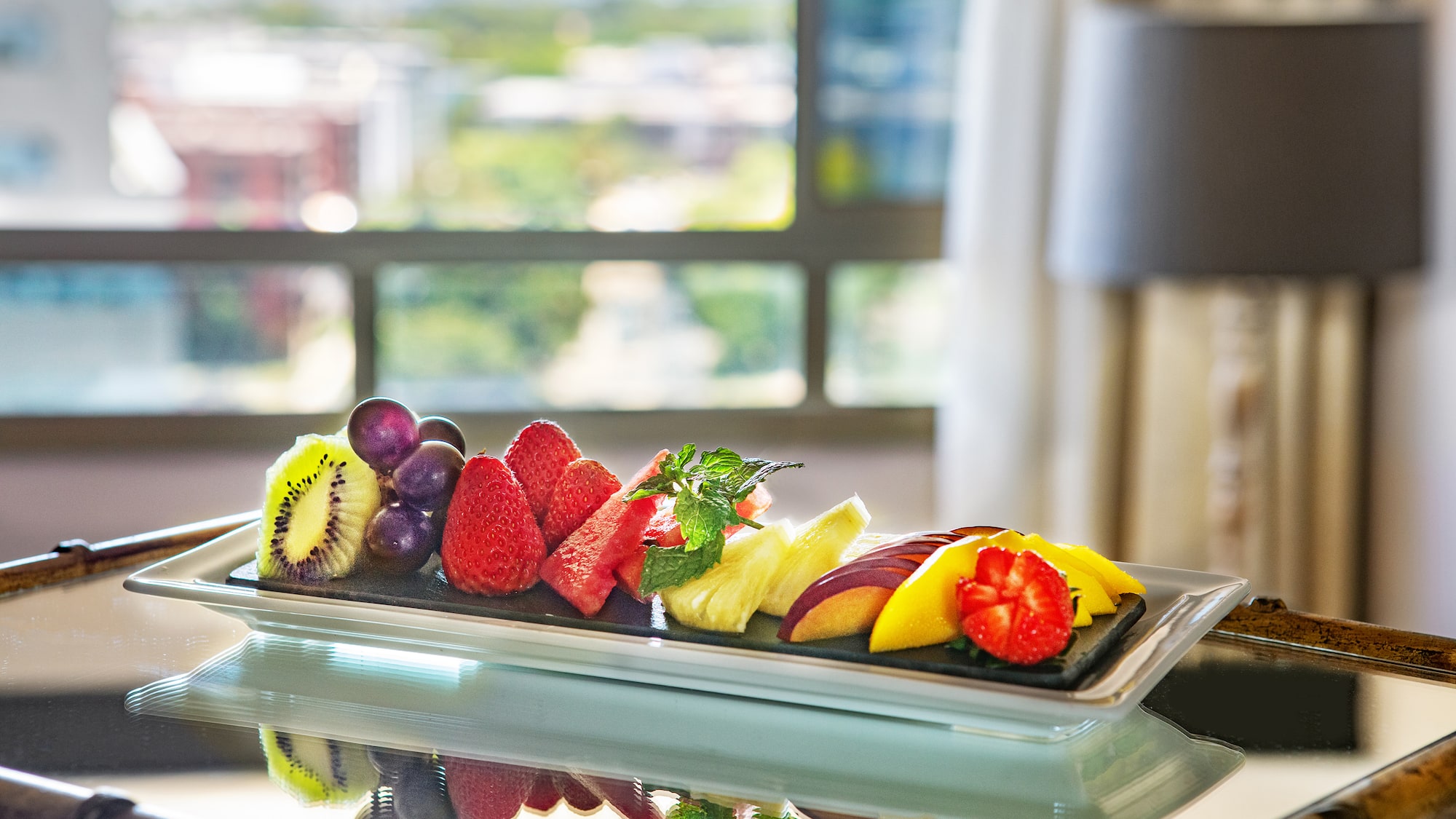 a plate of fruit on a table