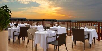 a table set up on a deck