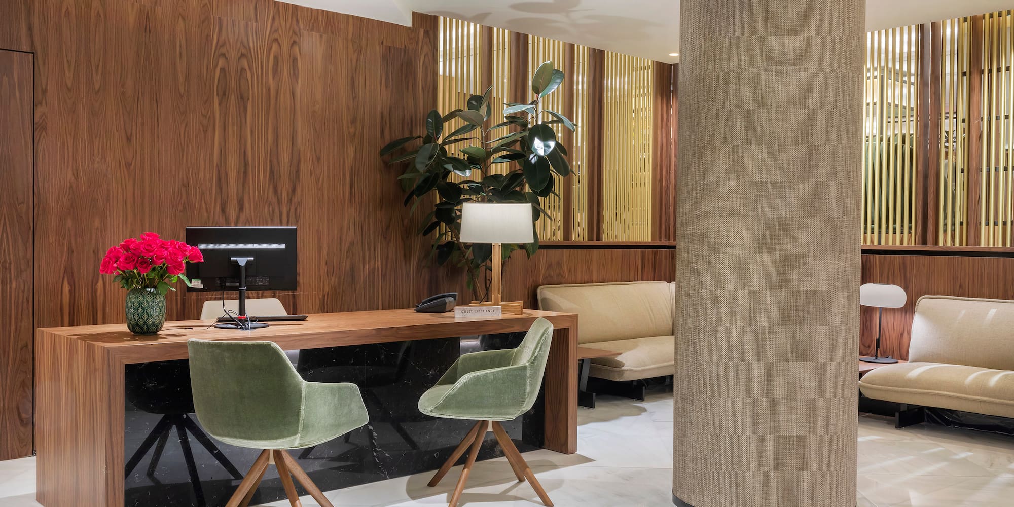 a room with a computer desk and chair