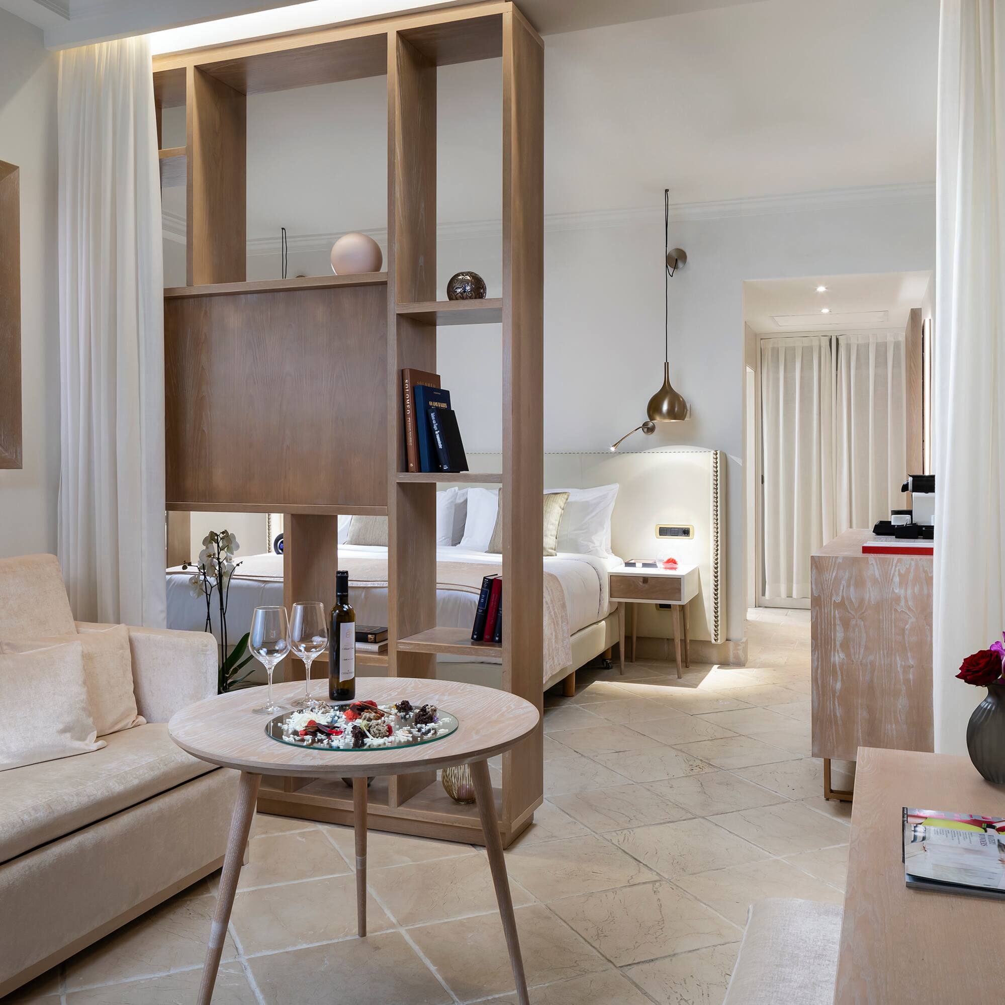 a room with a couch and a table