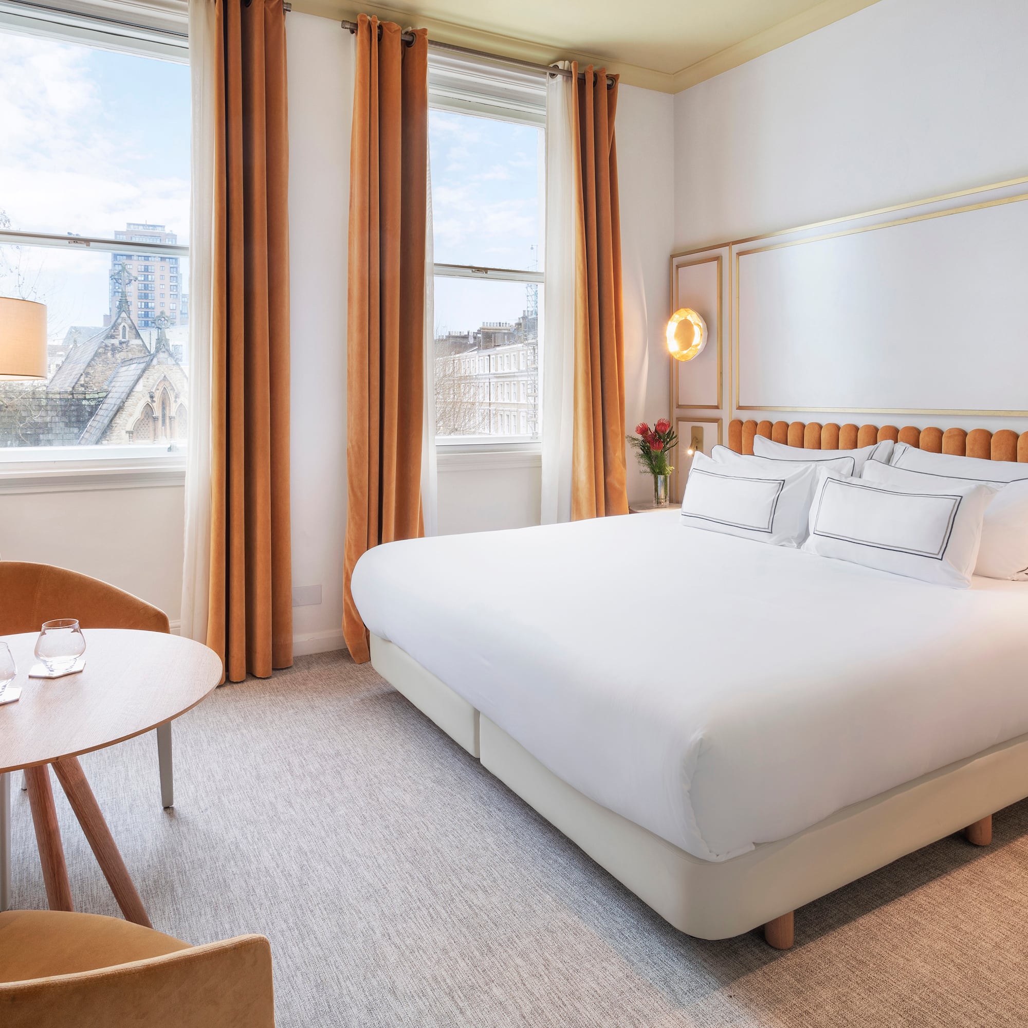 a room with a bed and a table