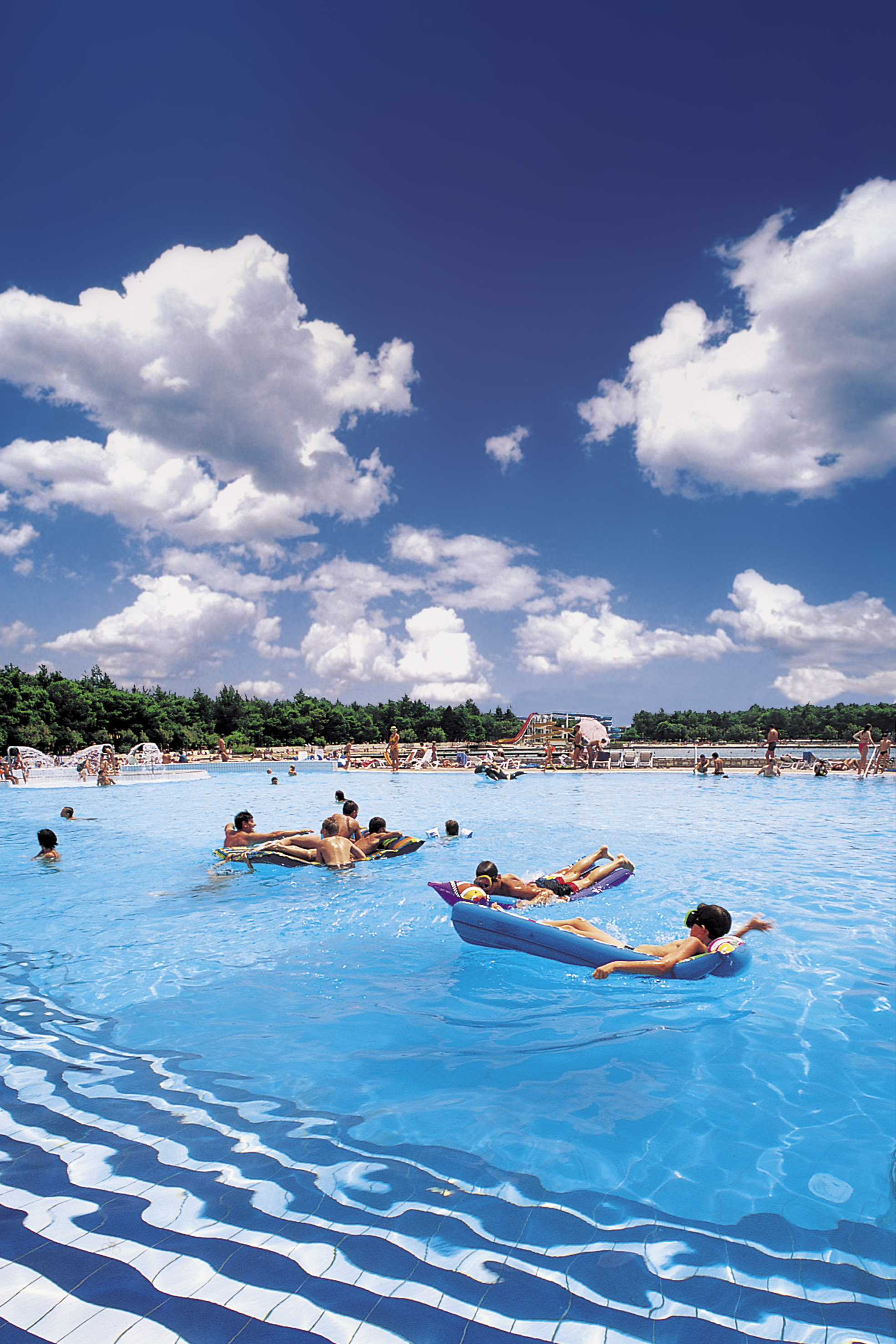 a group of people in a pool