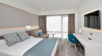 a room with a bed and a desk