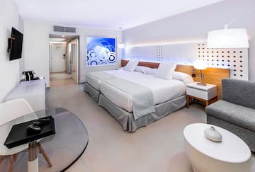 a room with a bed and a table