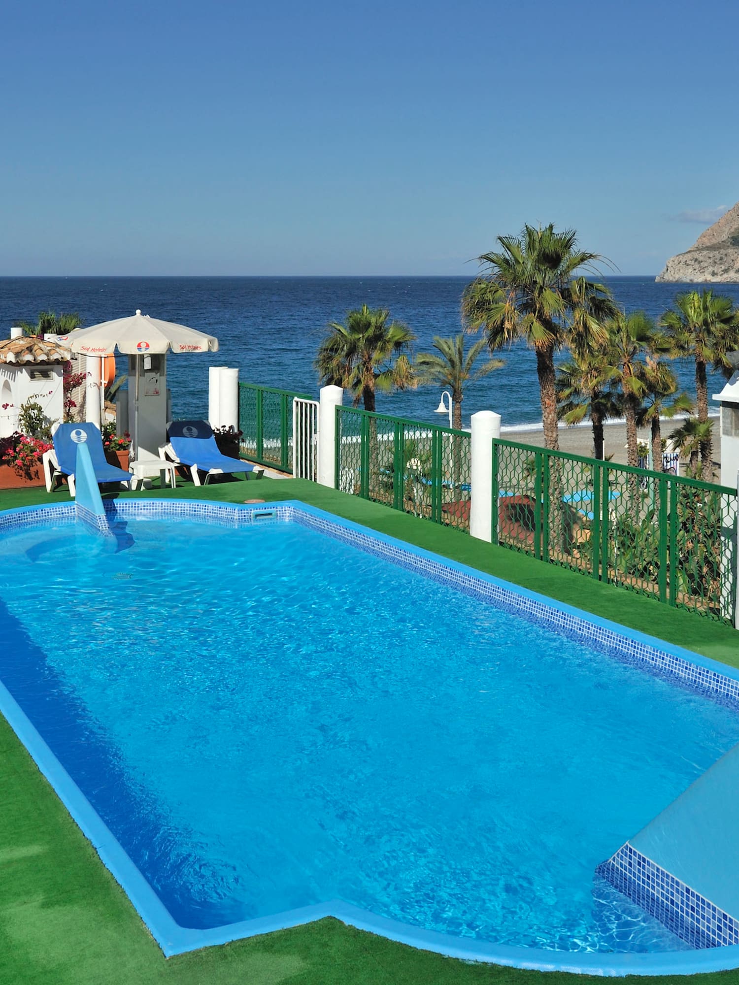 a pool with a slide on it