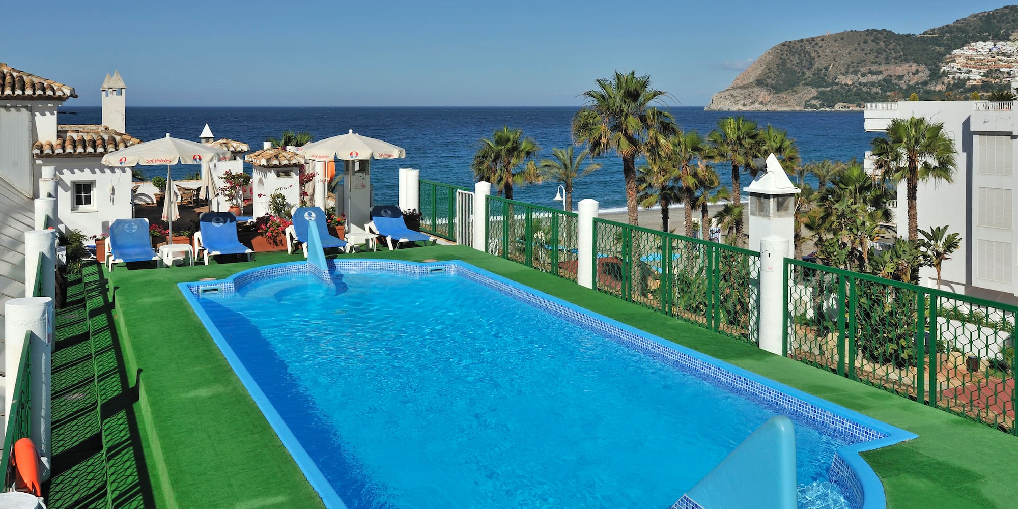 a pool with a slide on it