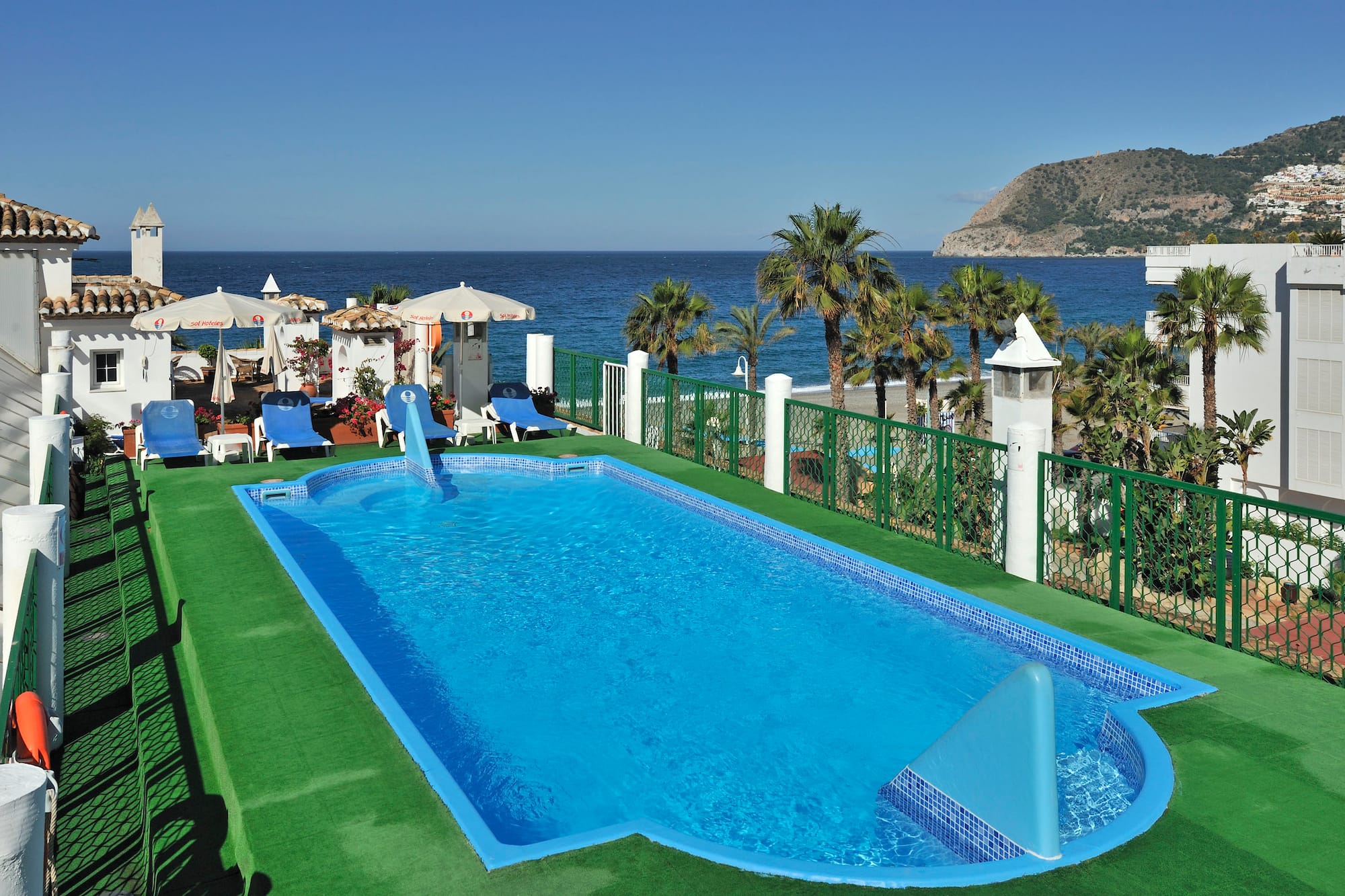 a pool with a slide on it