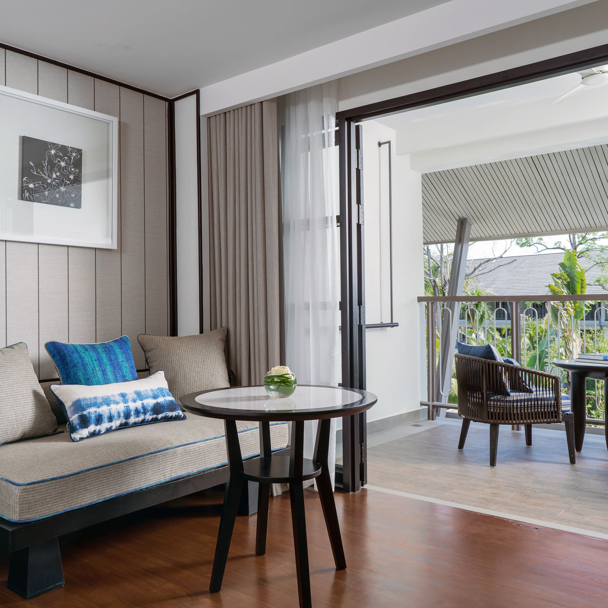 a living room with a couch and table