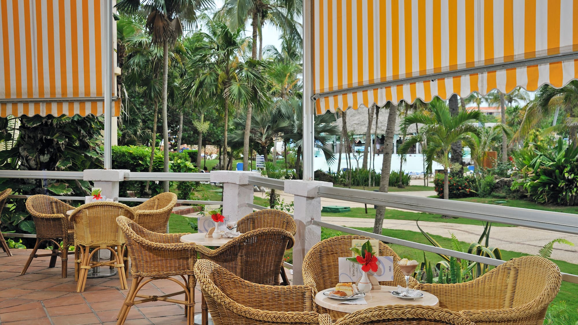 a table and chairs on a patio