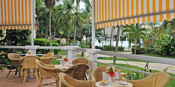 a table and chairs on a patio