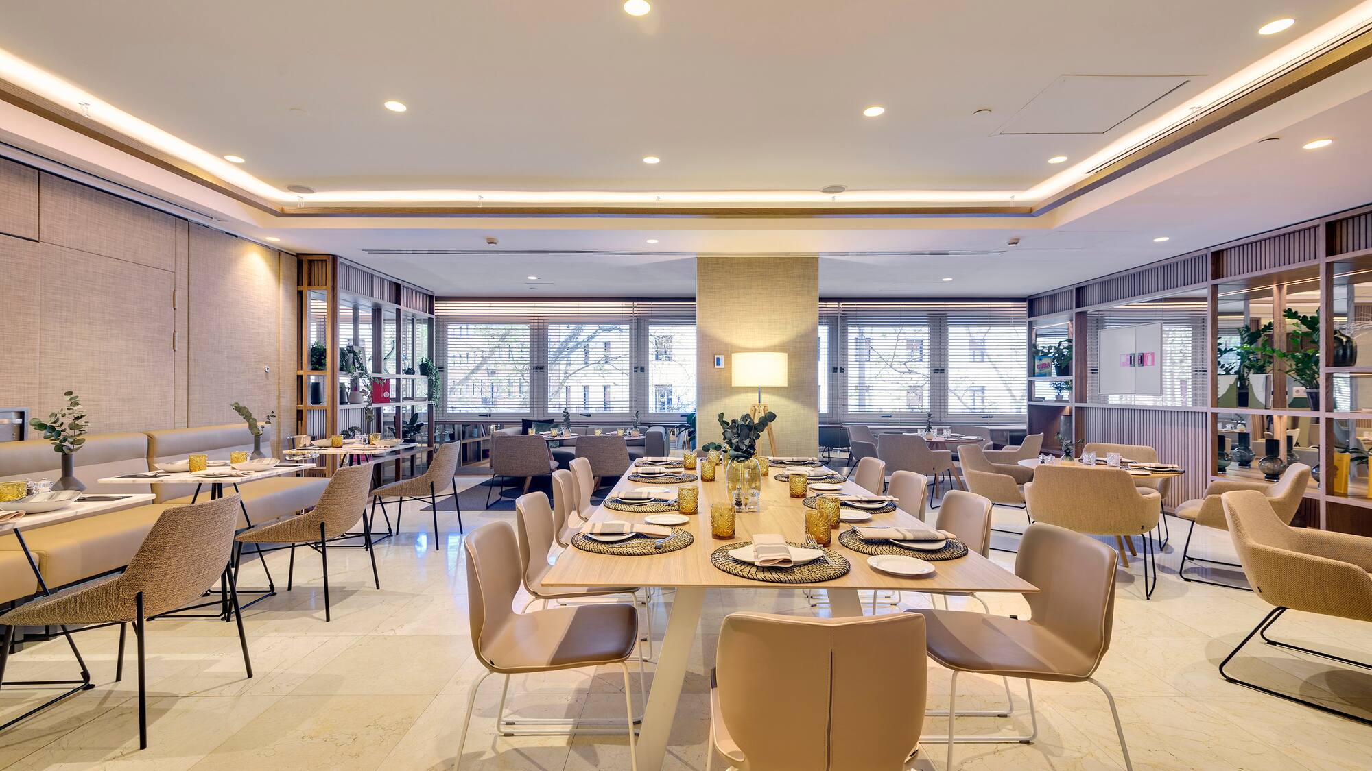 a room with a table and chairs