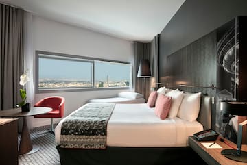 a room with a bed and a table