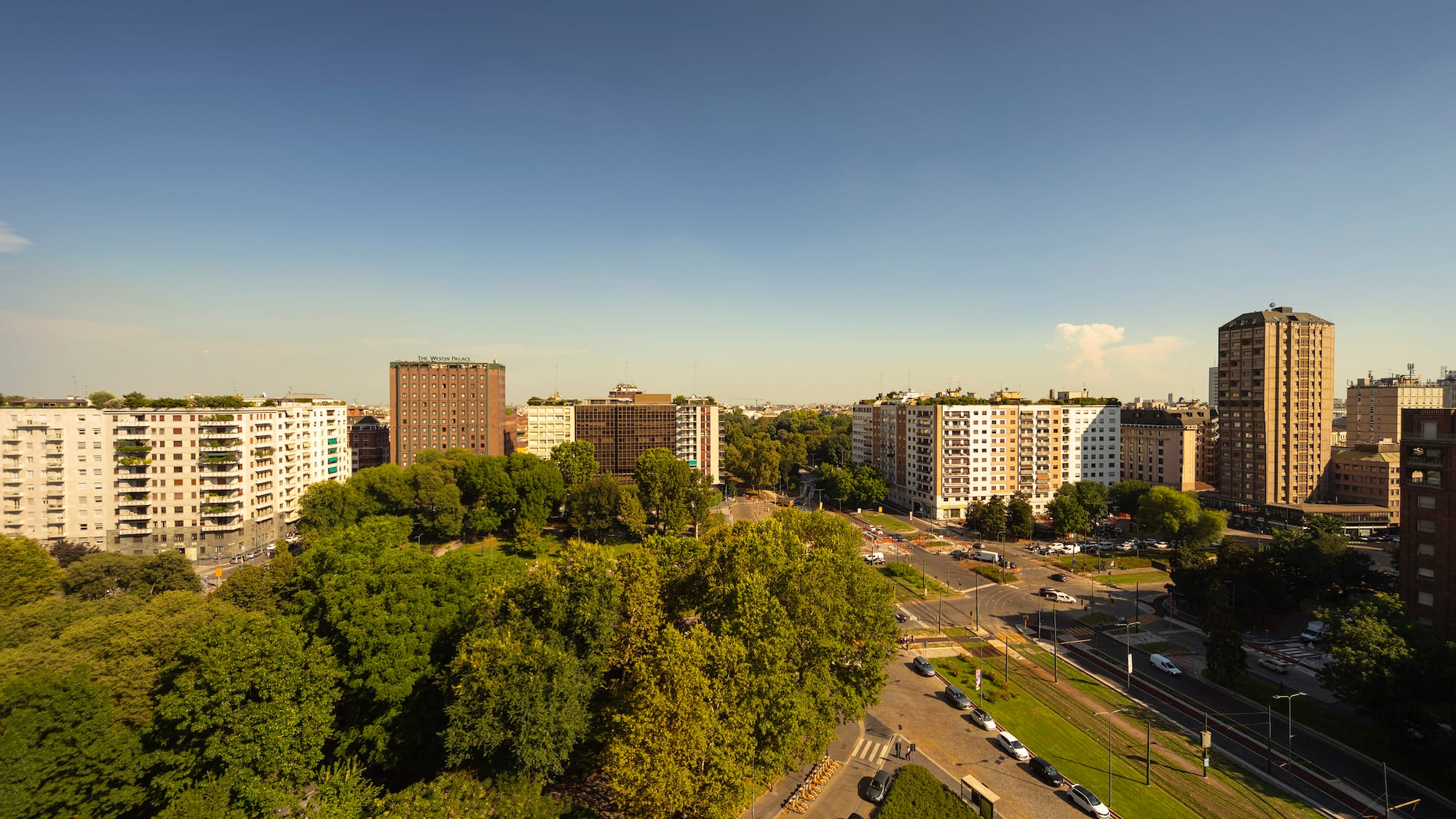 a city with trees and buildings