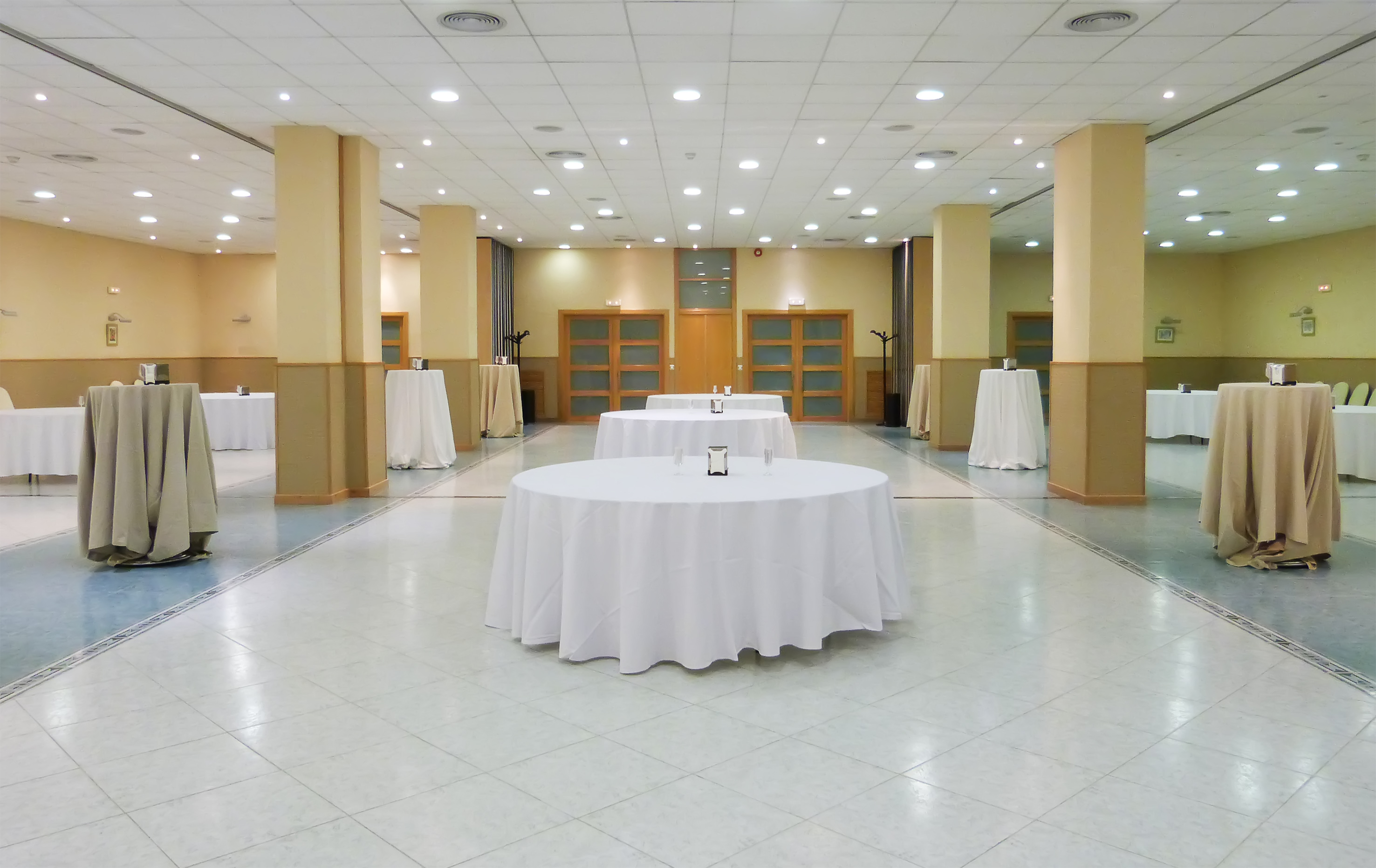 a room with tables and chairs