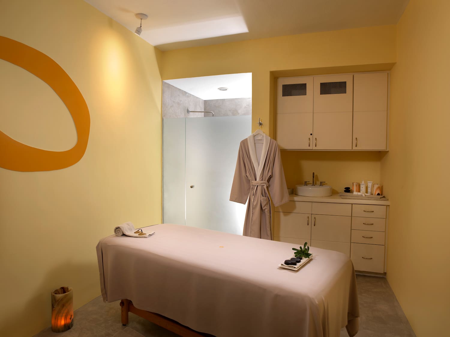 a massage table in a room