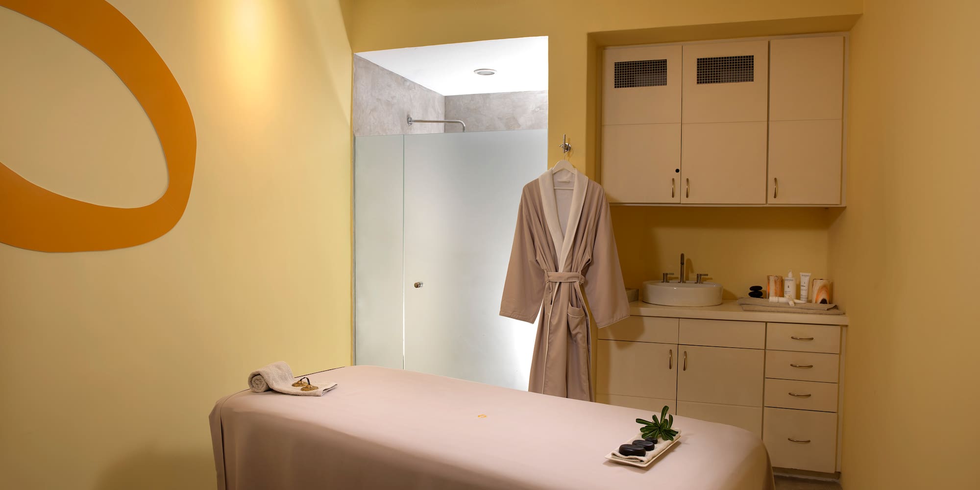 a massage table in a room