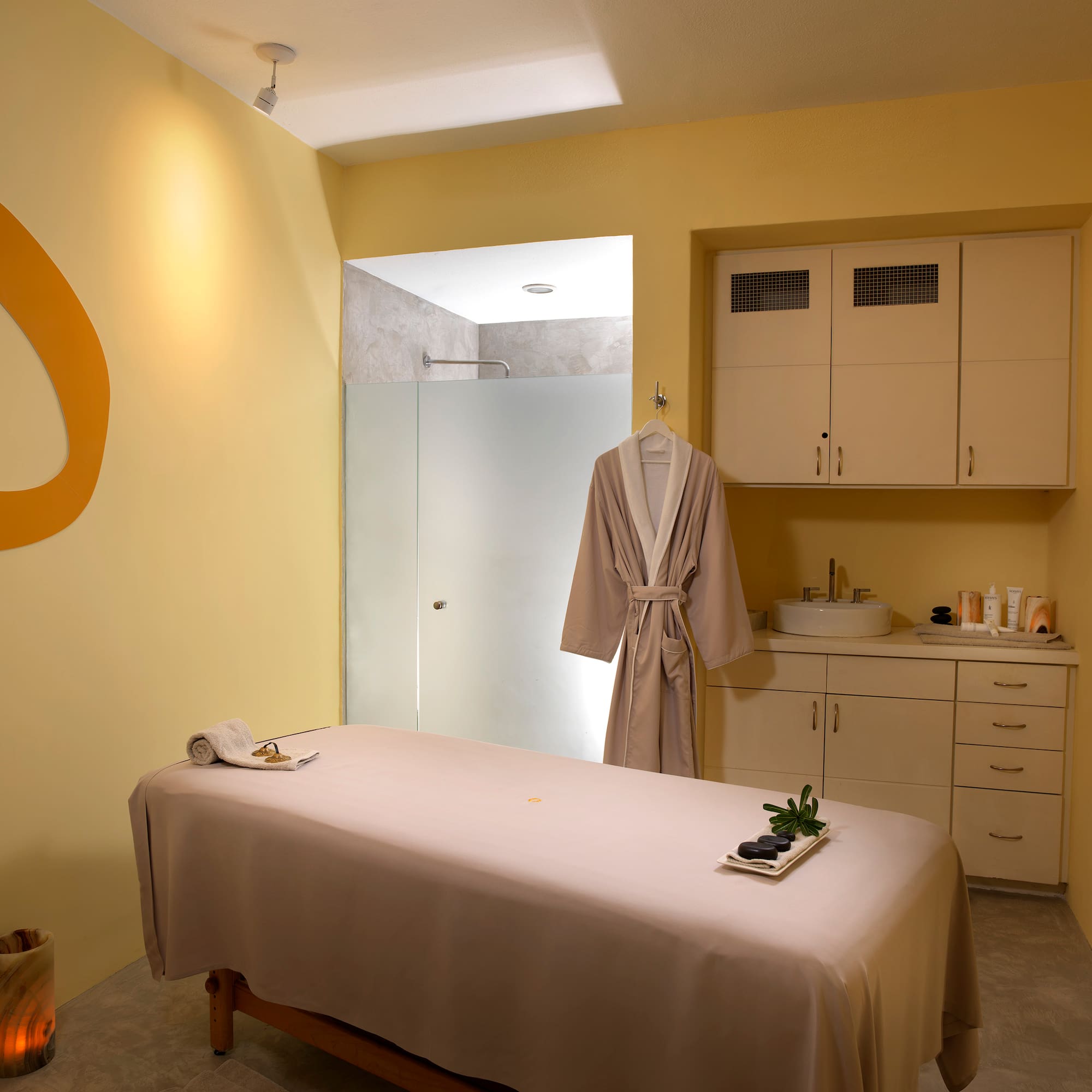 a massage table in a room