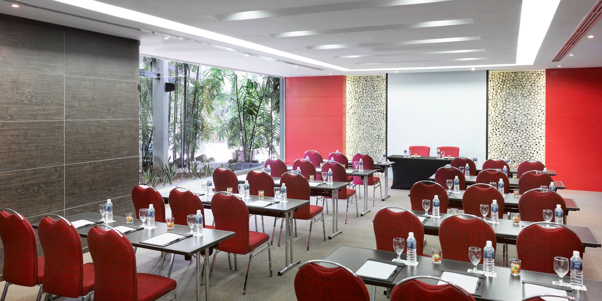 a room with tables and chairs